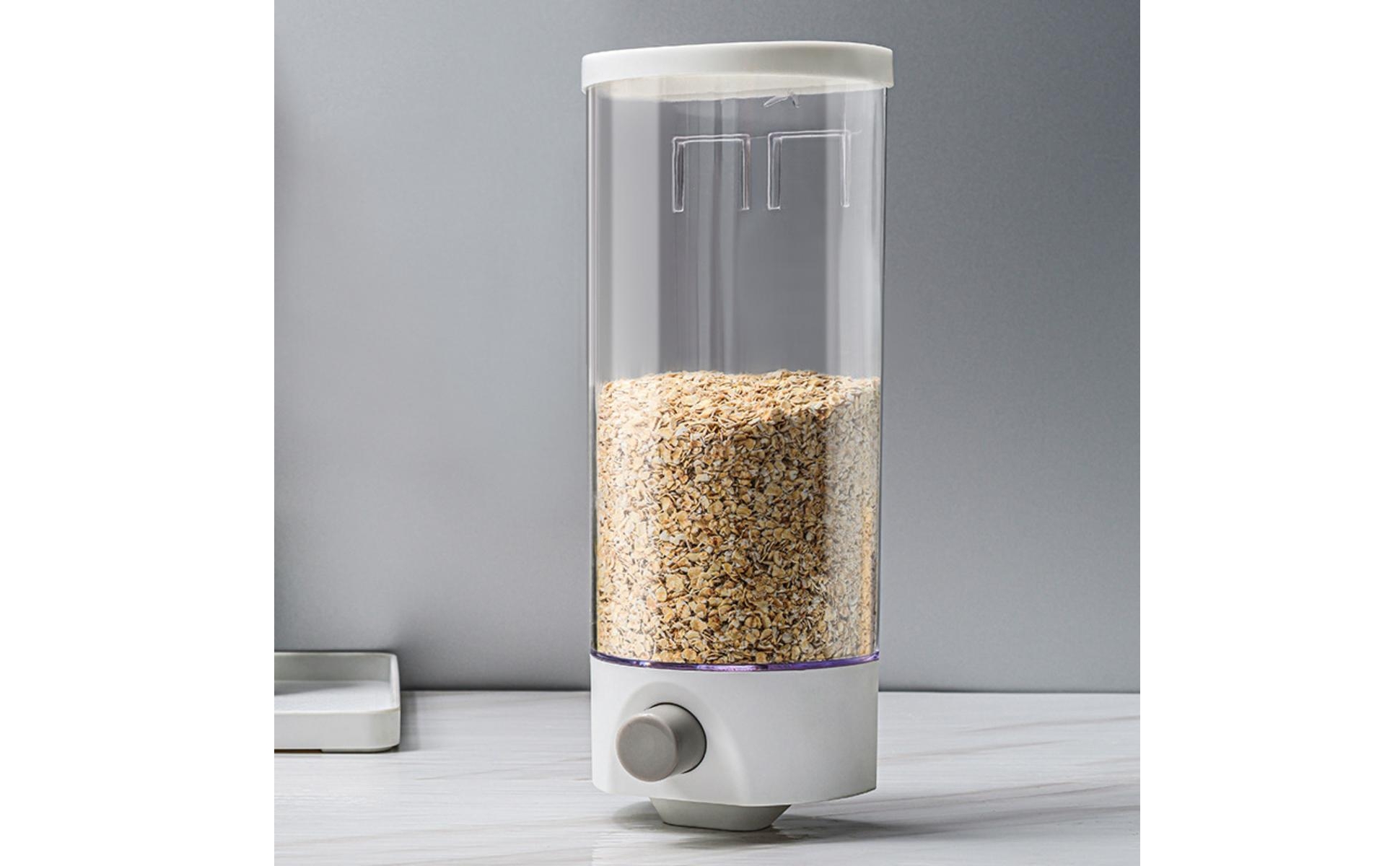 Grain Dispenser Wall-Mounted Dry Food Dispenser Press-to-Dispense for Kitchen