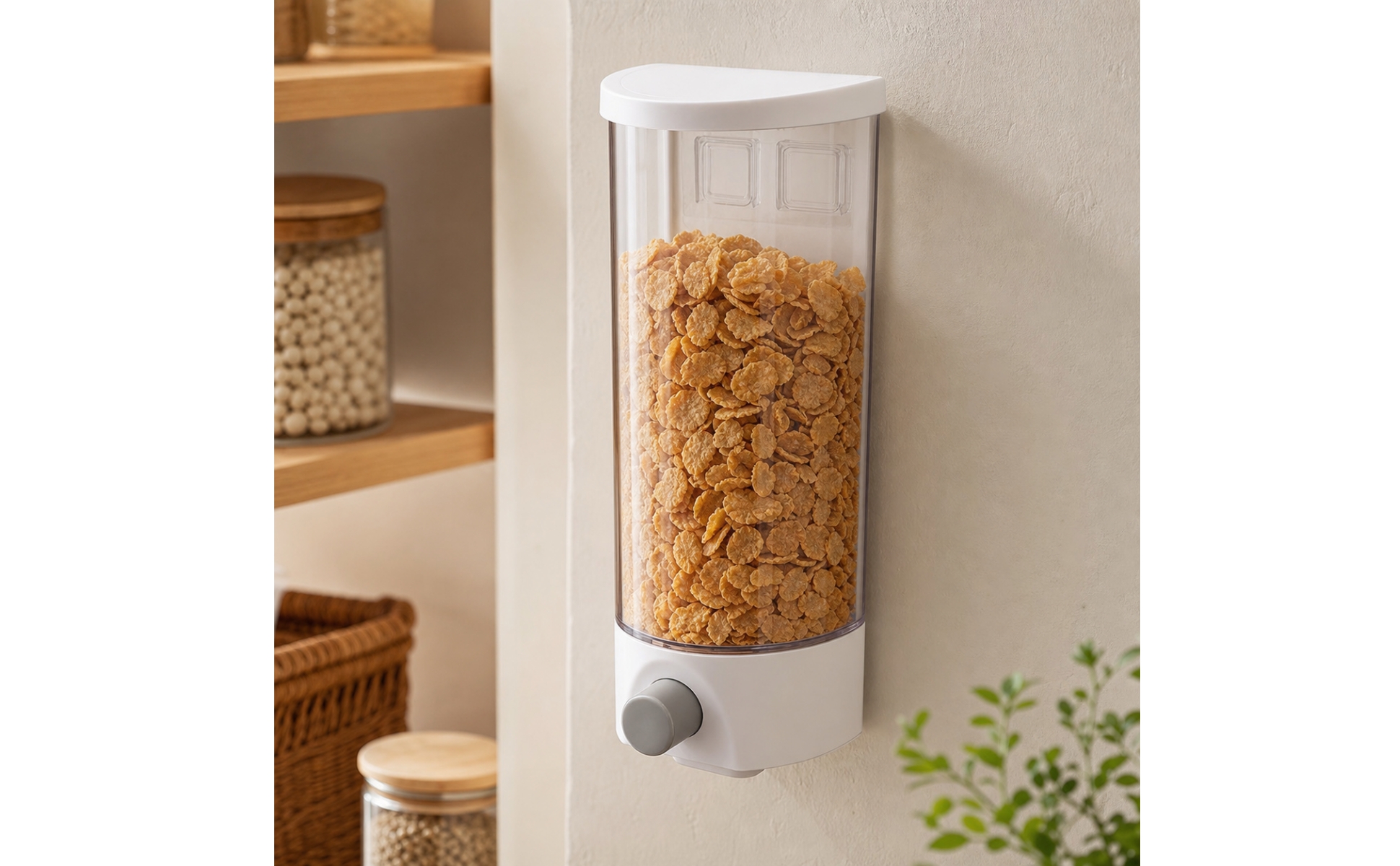 Grain Dispenser Wall-Mounted Dry Food Dispenser Press-to-Dispense for Kitchen