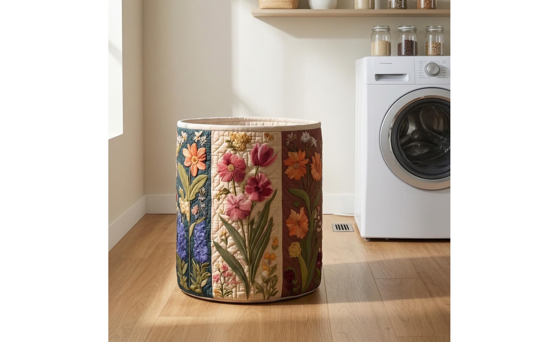 Storage Basket Quilted Laundry Basket Floral for Nursery, Playroom, Kids