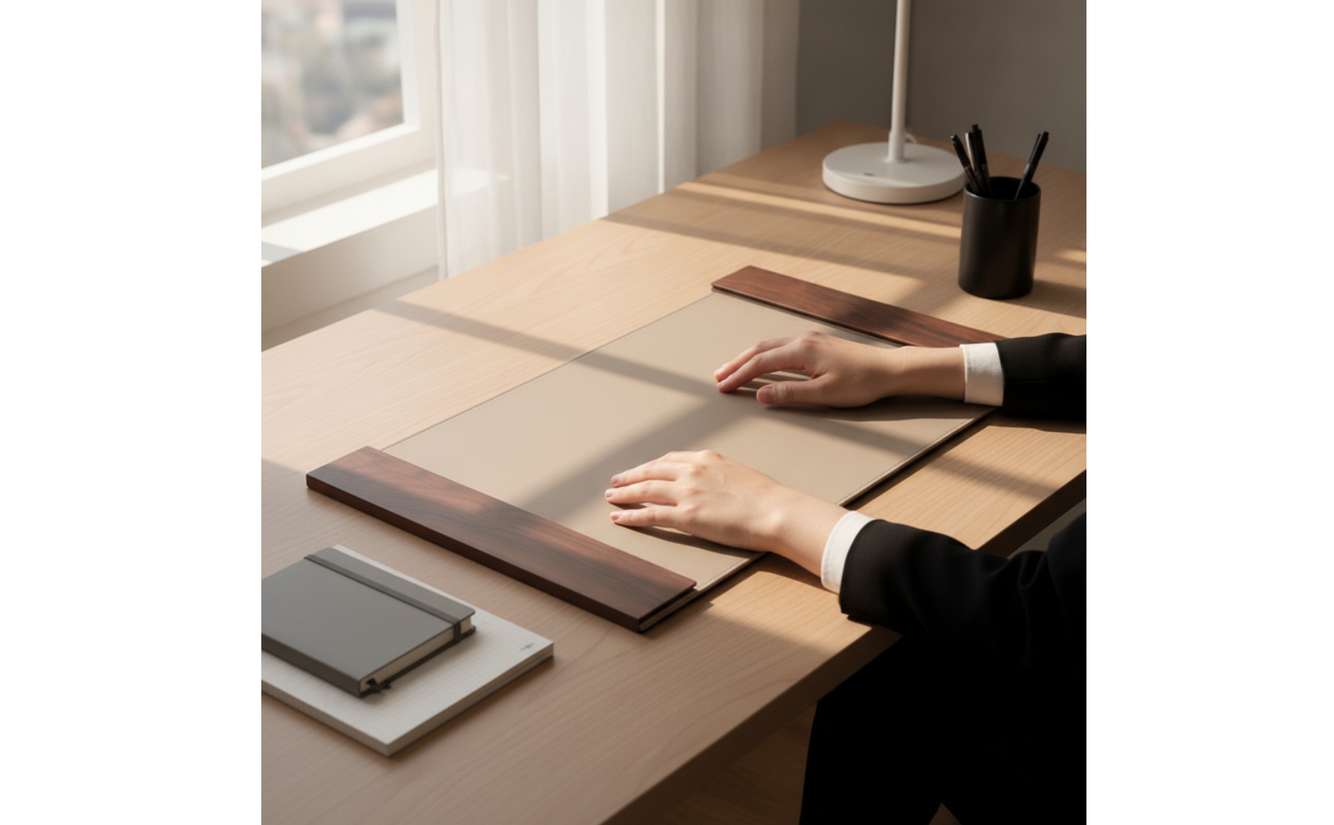 Sous-Main En Cuir Rectangulaire Tapis de Bureau avec Bords Cousus Fin