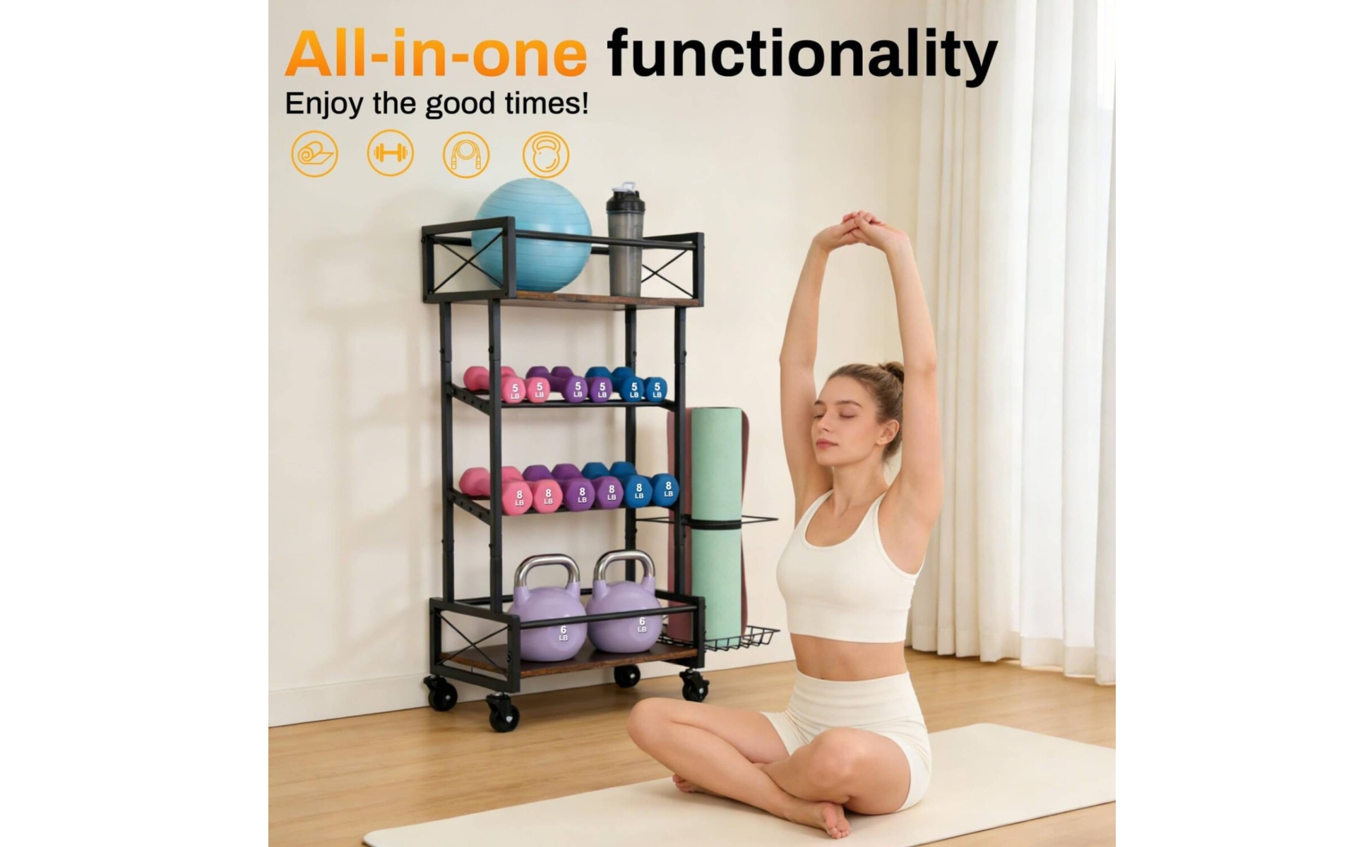 Sports Ball Storage Rack Wheeled Ball Rack with Wheels Rolling for Athletes
