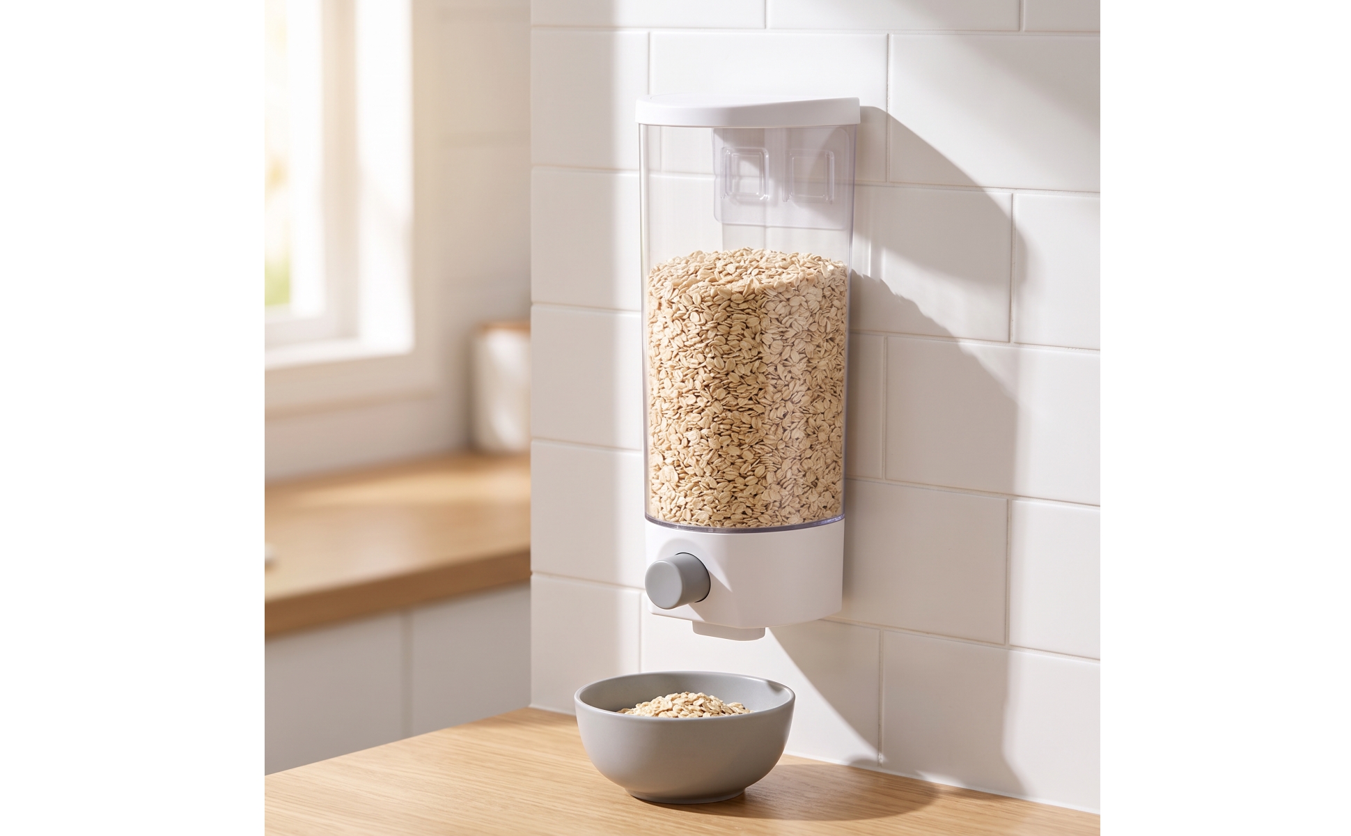 Grain Dispenser Wall-Mounted Dry Food Dispenser Press-to-Dispense for Kitchen