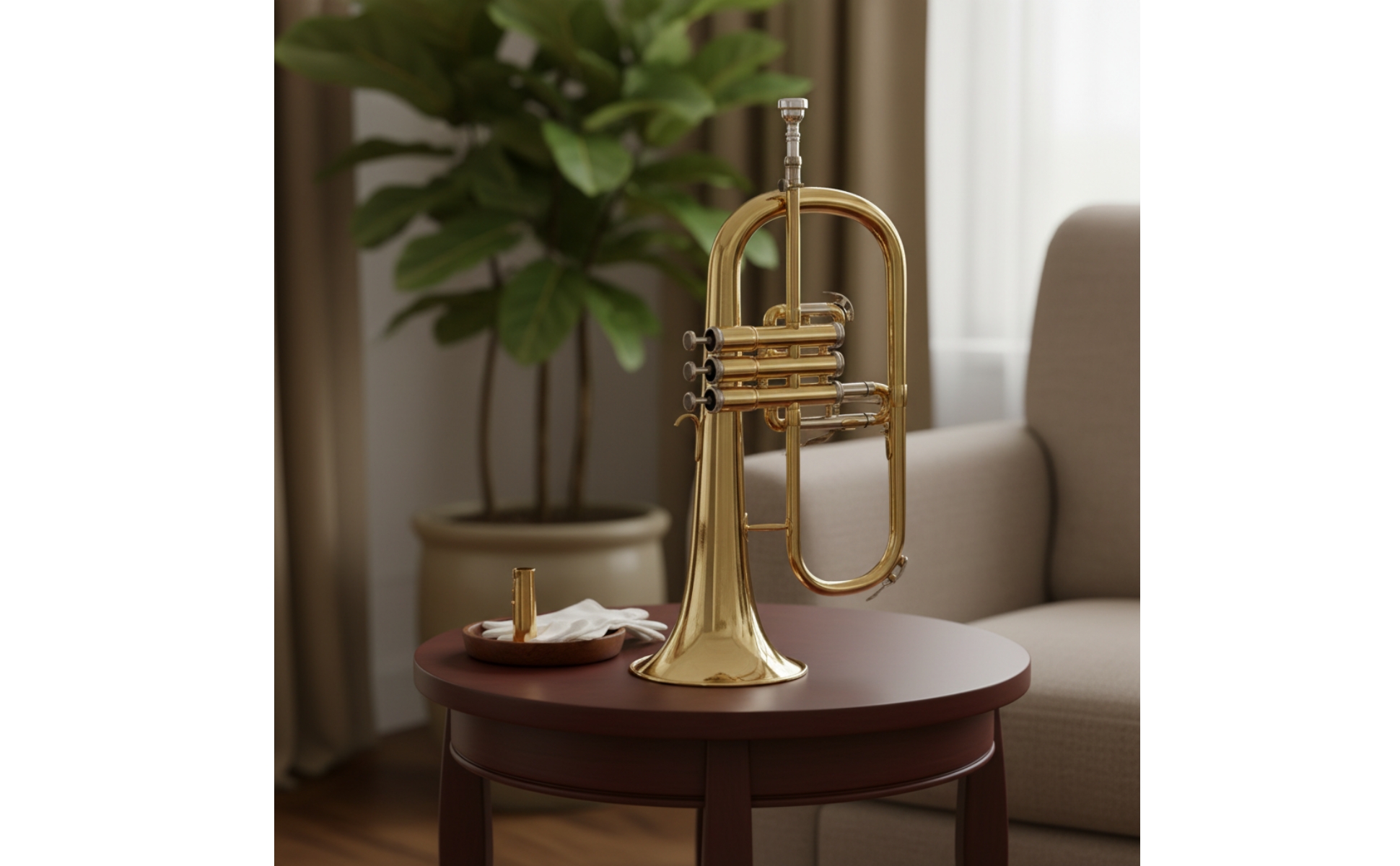 Flugelhorn Gold-Colored B-Flat Flugelhorn Three-Valve for Rehearsals, Musicians