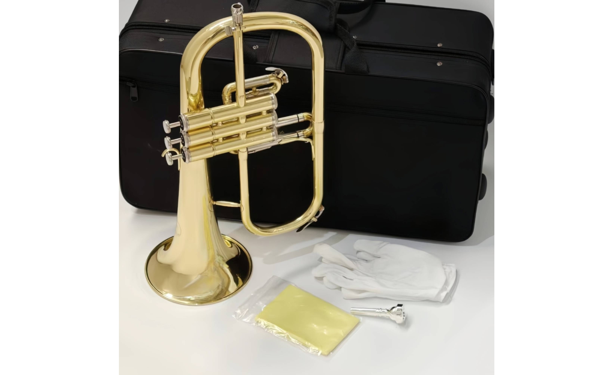 Flugelhorn Gold-Colored B-Flat Flugelhorn Three-Valve for Rehearsals, Musicians