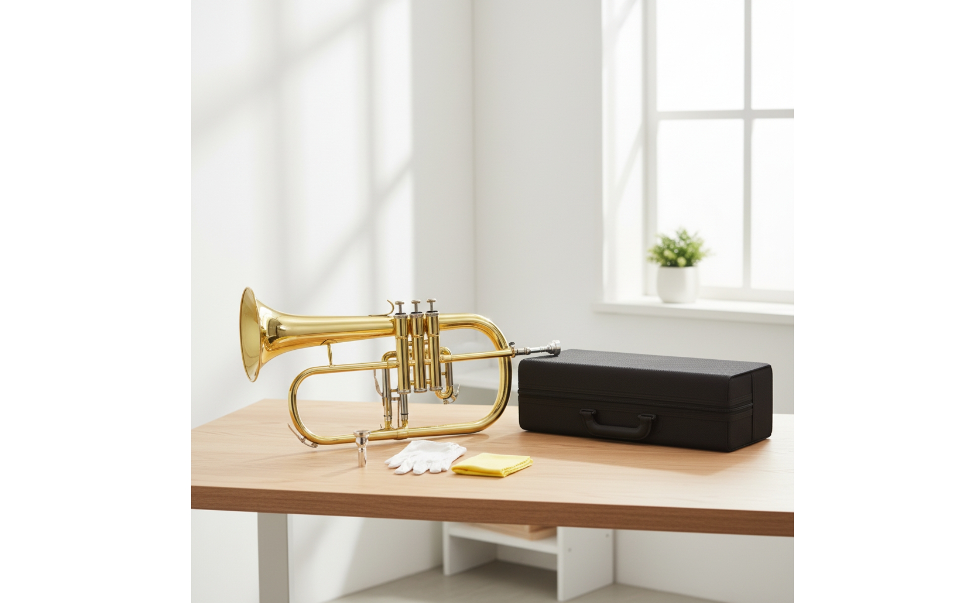 Flugelhorn Gold-Colored B-Flat Flugelhorn Three-Valve for Rehearsals, Musicians