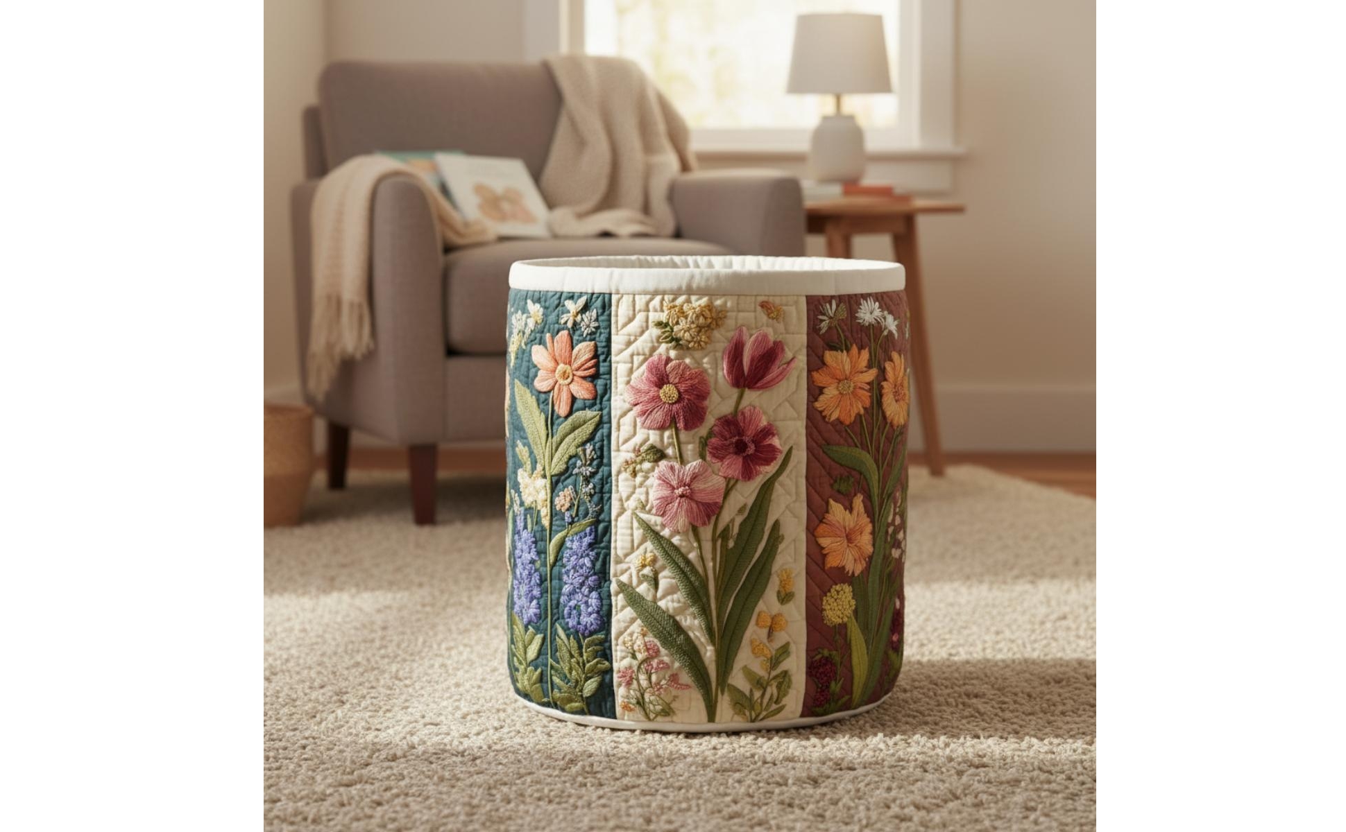 Storage Basket Quilted Laundry Basket Floral for Nursery, Playroom, Kids
