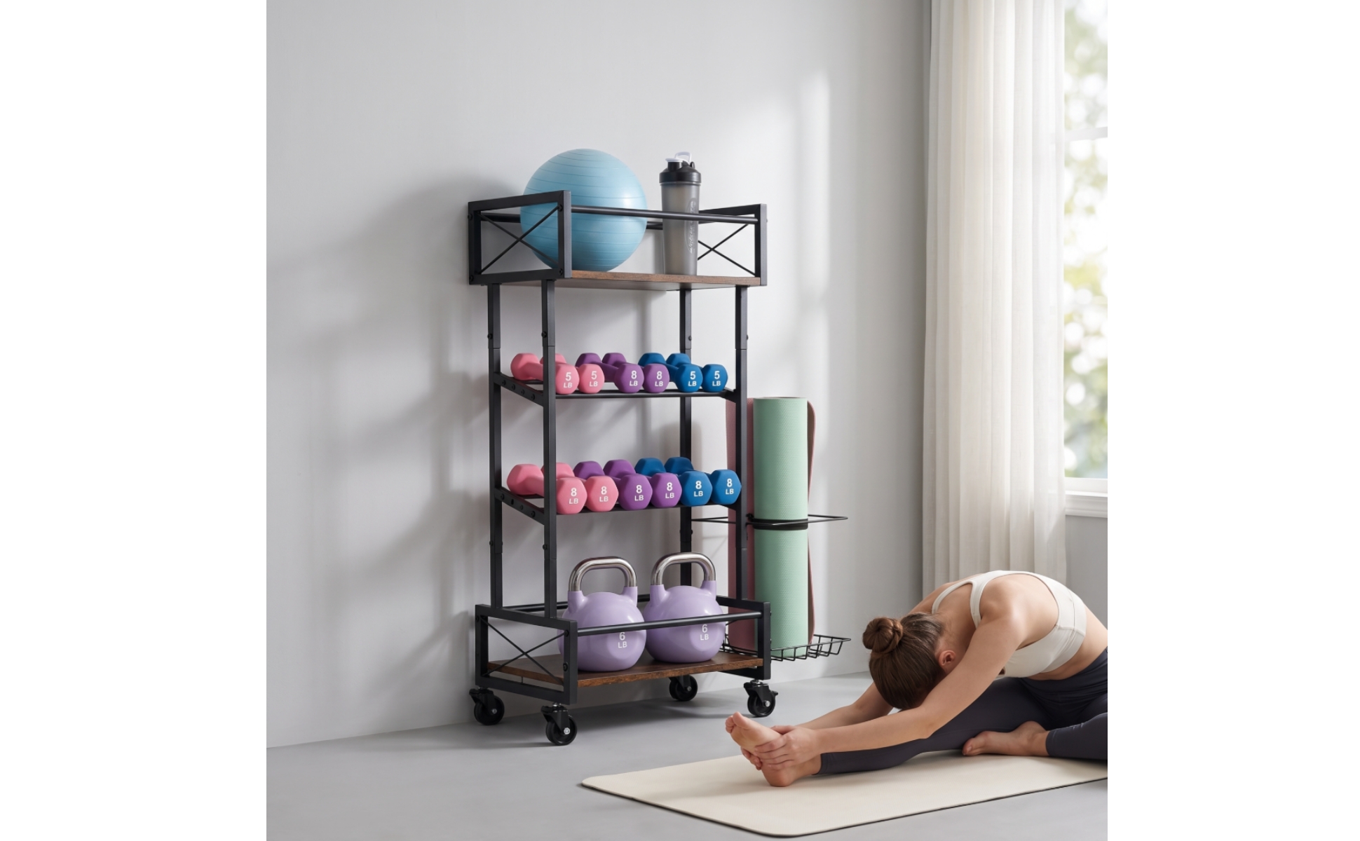 Sports Ball Storage Rack Wheeled Ball Rack with Wheels Rolling for Athletes