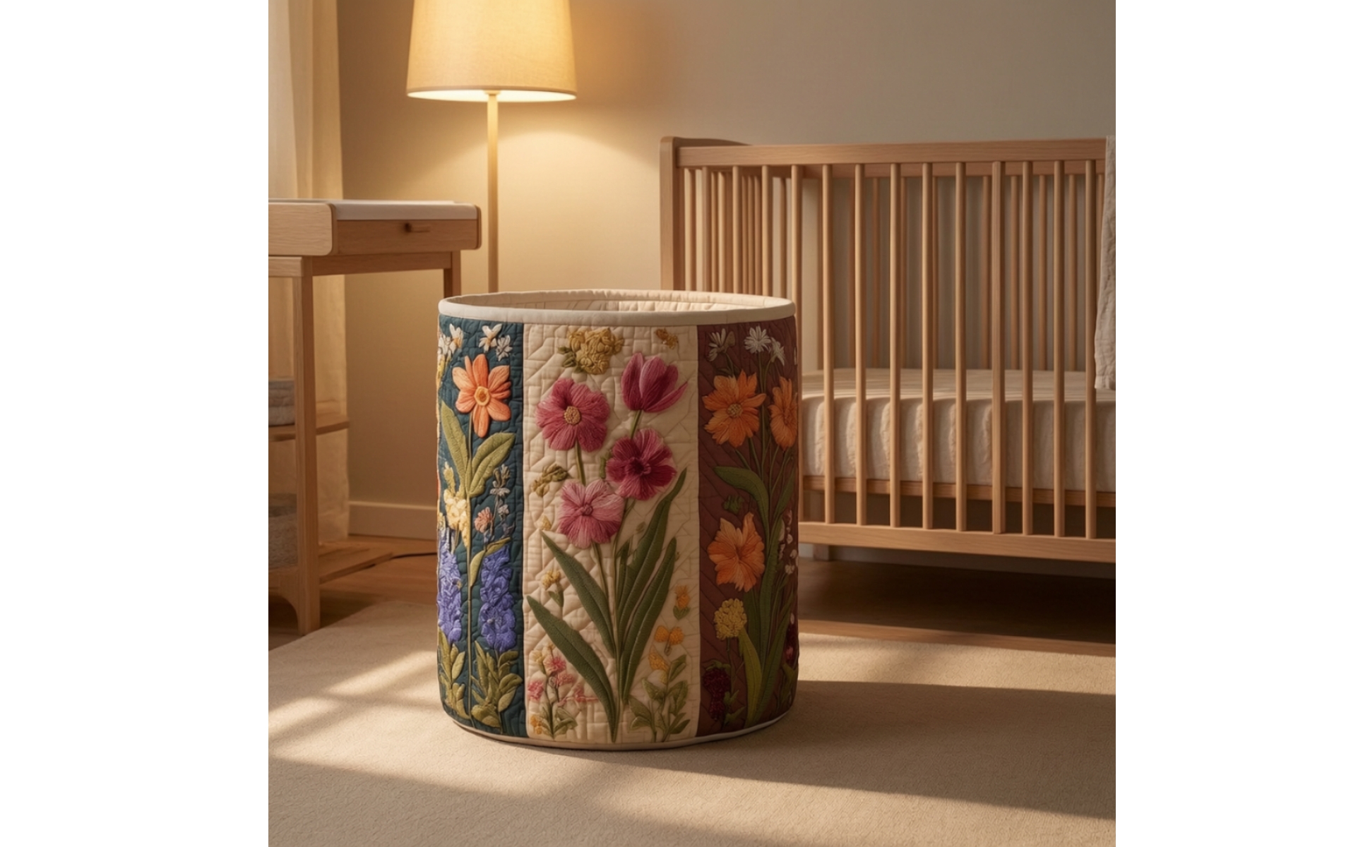 Storage Basket Quilted Laundry Basket Floral for Nursery, Playroom, Kids