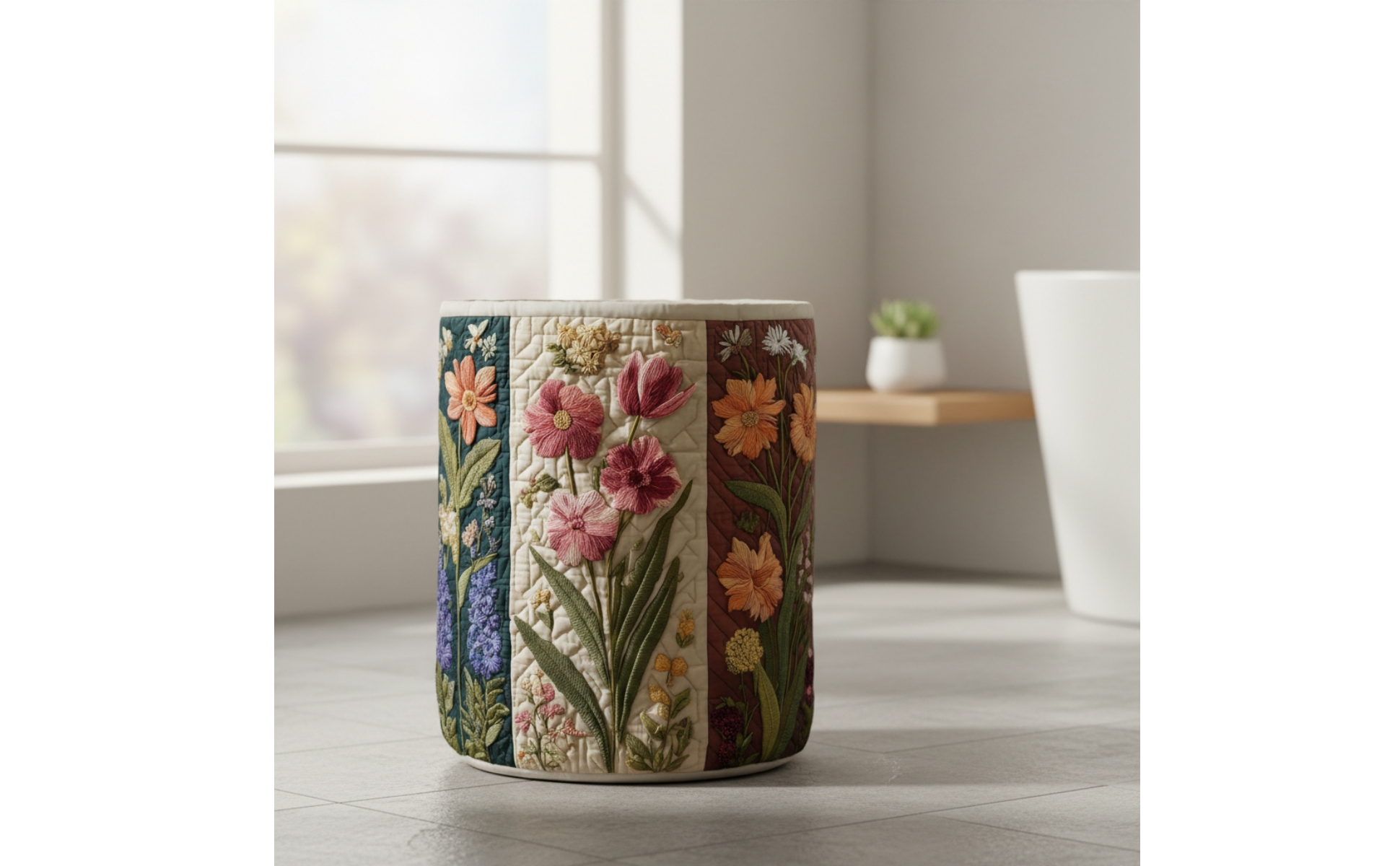 Storage Basket Quilted Laundry Basket Floral for Nursery, Playroom, Kids