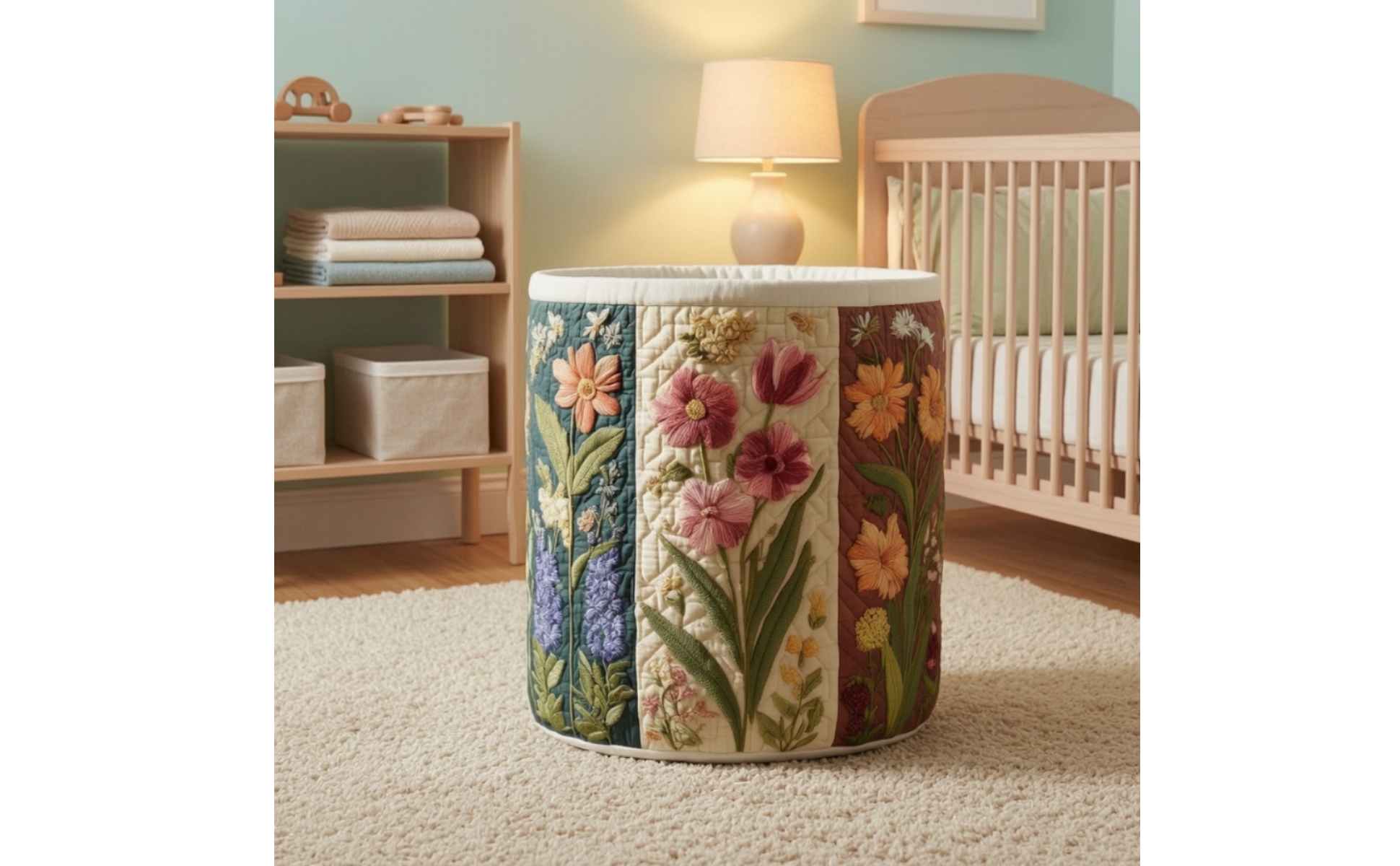 Storage Basket Quilted Laundry Basket Floral for Nursery, Playroom, Kids