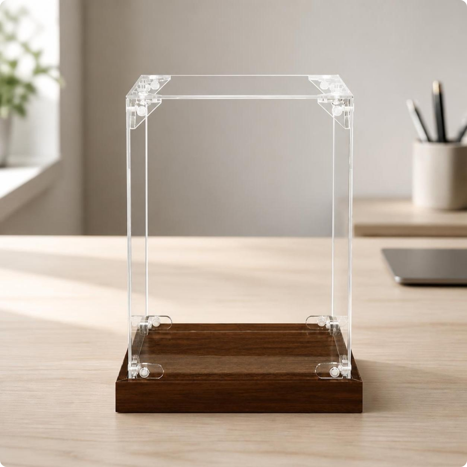 Acryl-Vitrine mit Holzsockel rechteckig für Sammler, Modellbauer