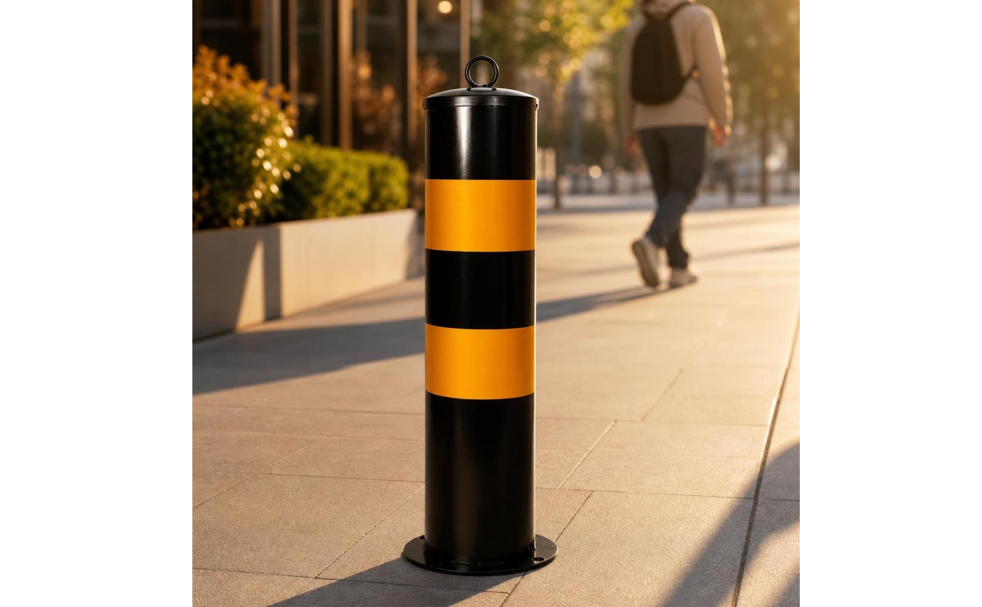 Steel Bollard with Base Plate Permanent Safety Post with Loop Handle Fixed