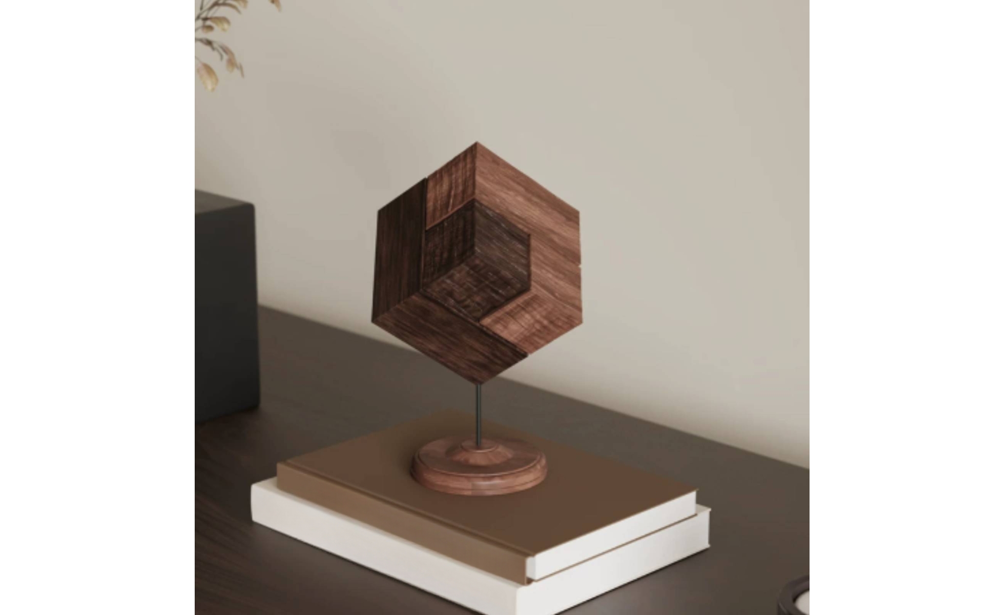 Wooden Cube Sculpture Minimalist Decorative Geometric Sculpture Architectural