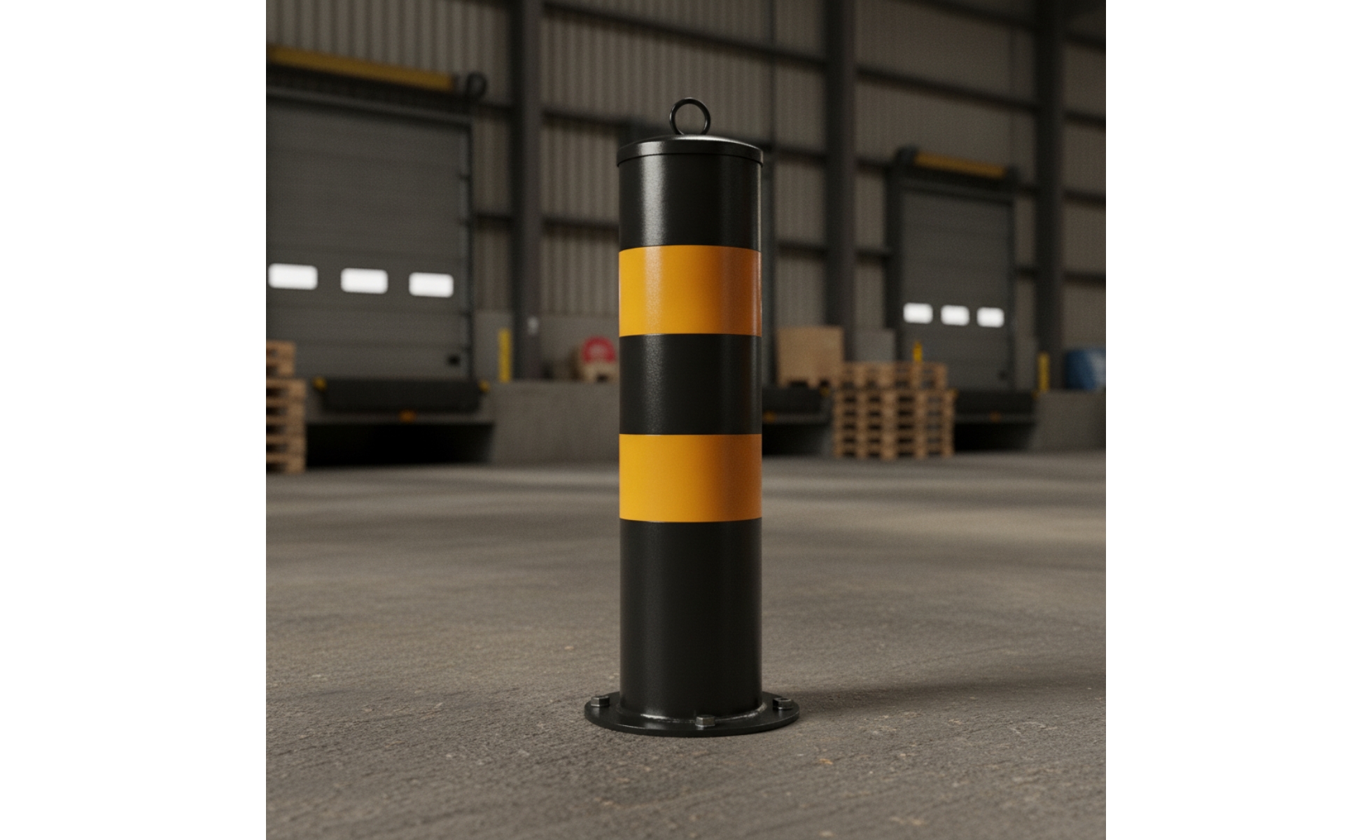 Steel Bollard with Base Plate Permanent Safety Post with Loop Handle Fixed