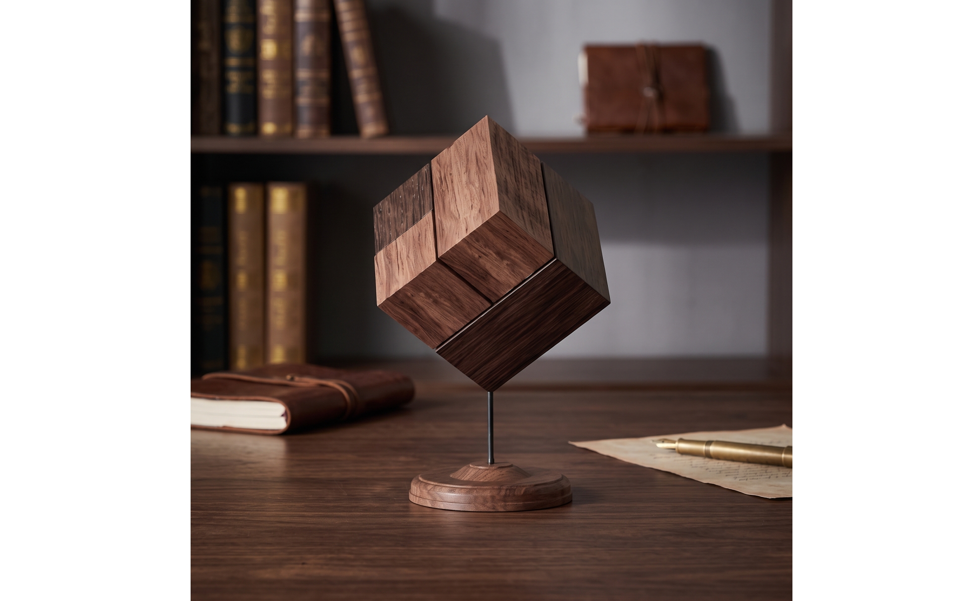 Wooden Cube Sculpture Minimalist Decorative Geometric Sculpture Architectural