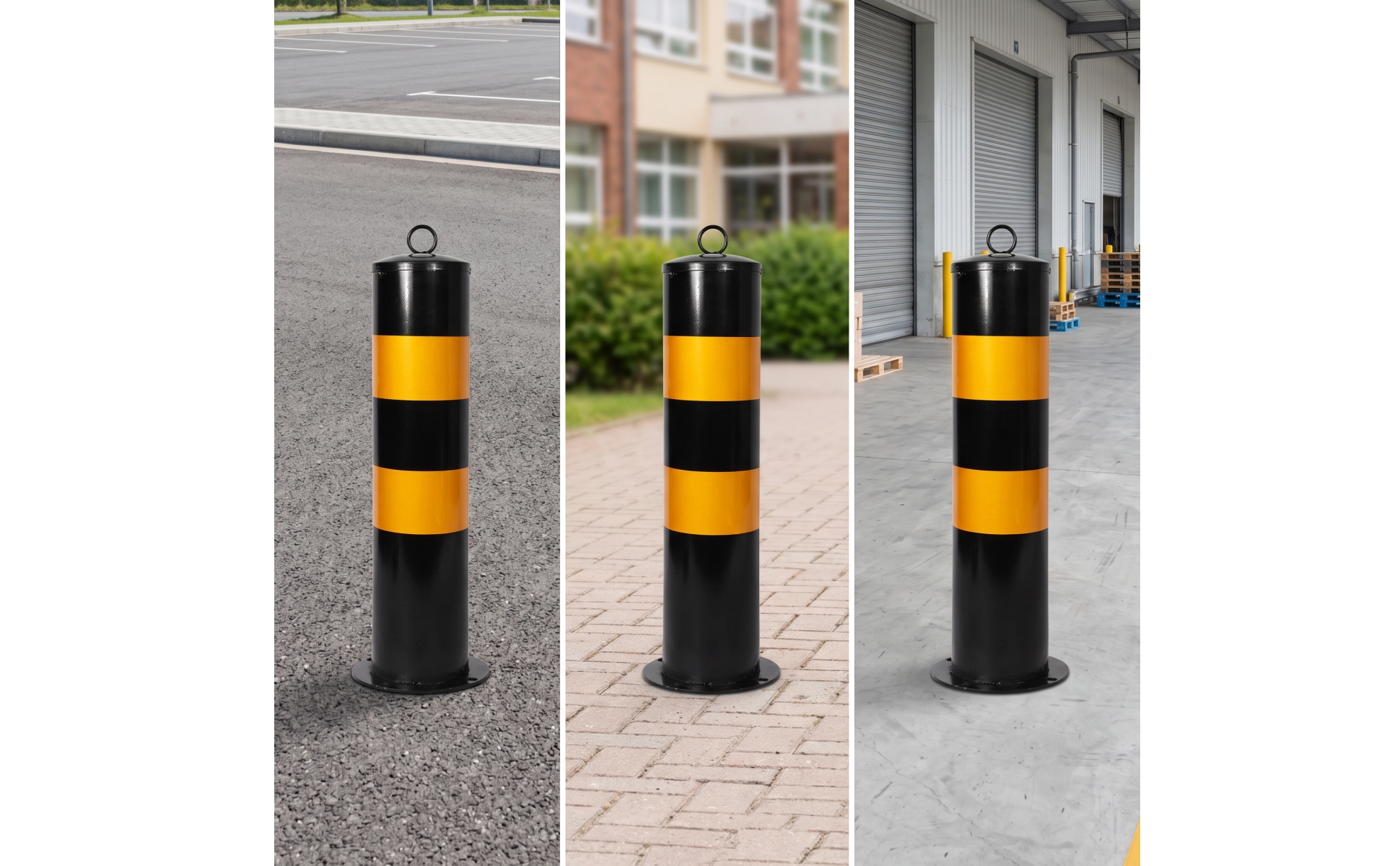 Steel Bollard with Base Plate Permanent Safety Post with Loop Handle Fixed