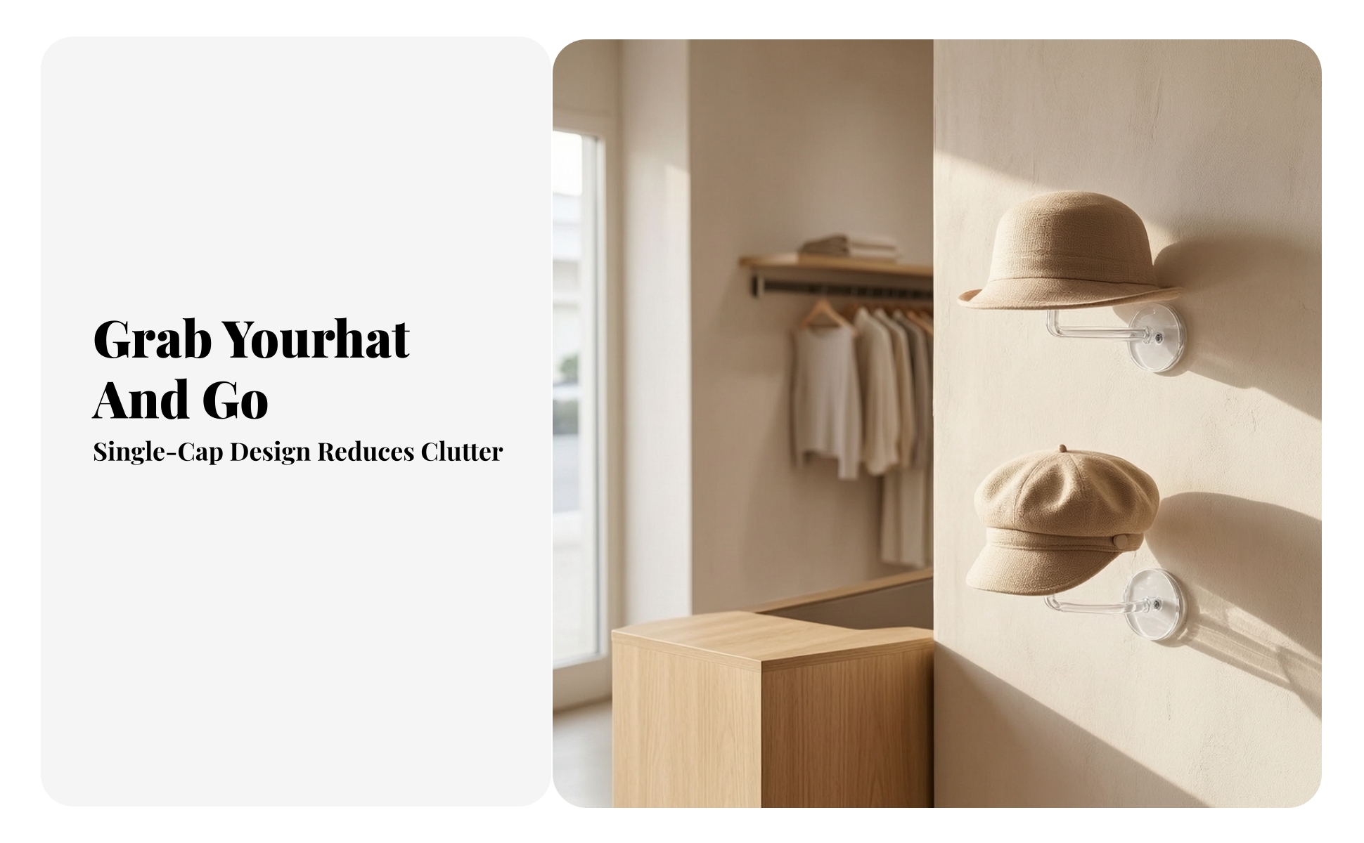 Wall Display Transparent-wallMounted Cap Holder for Entryway, Bedroom