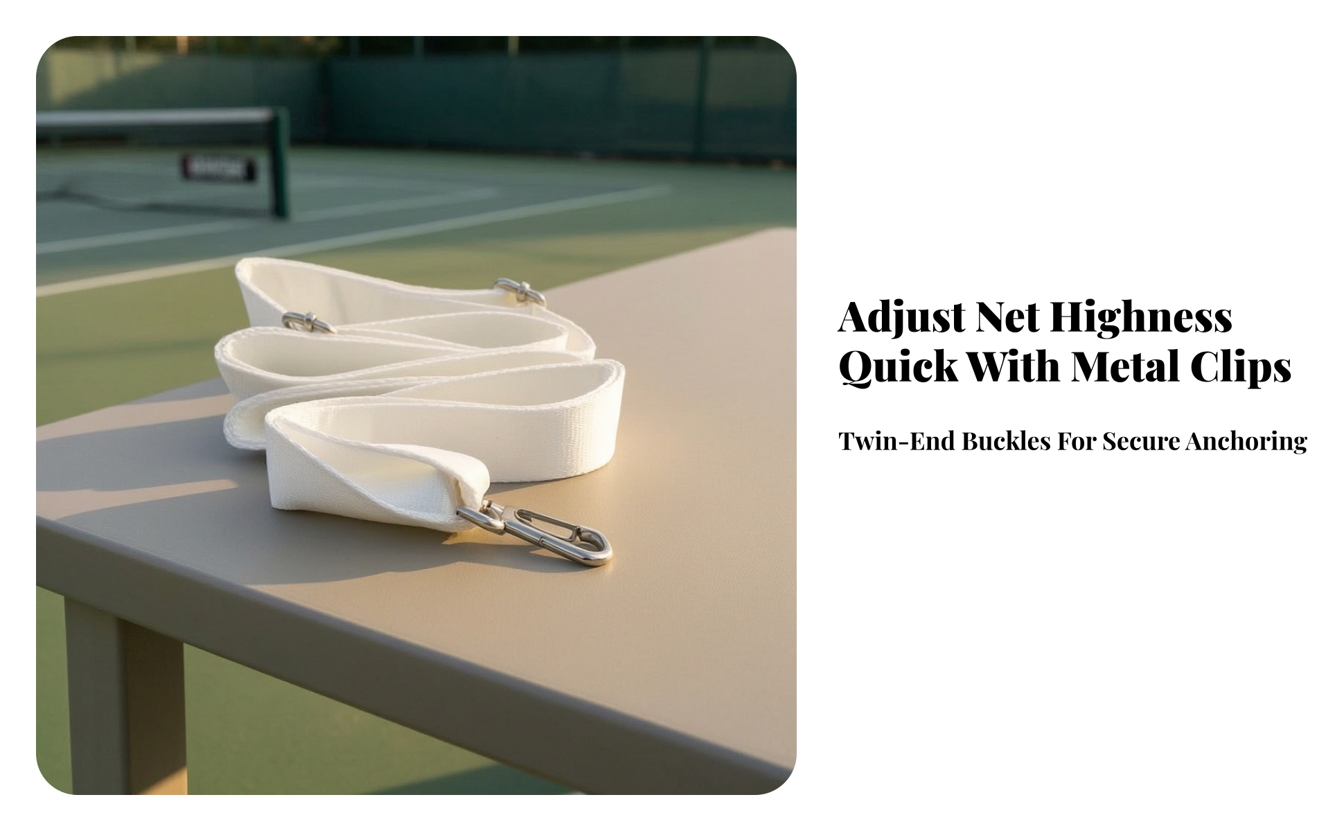 Tennis Net Center Strap Nylon Tennis Net Strap with Metal Snap Hooks