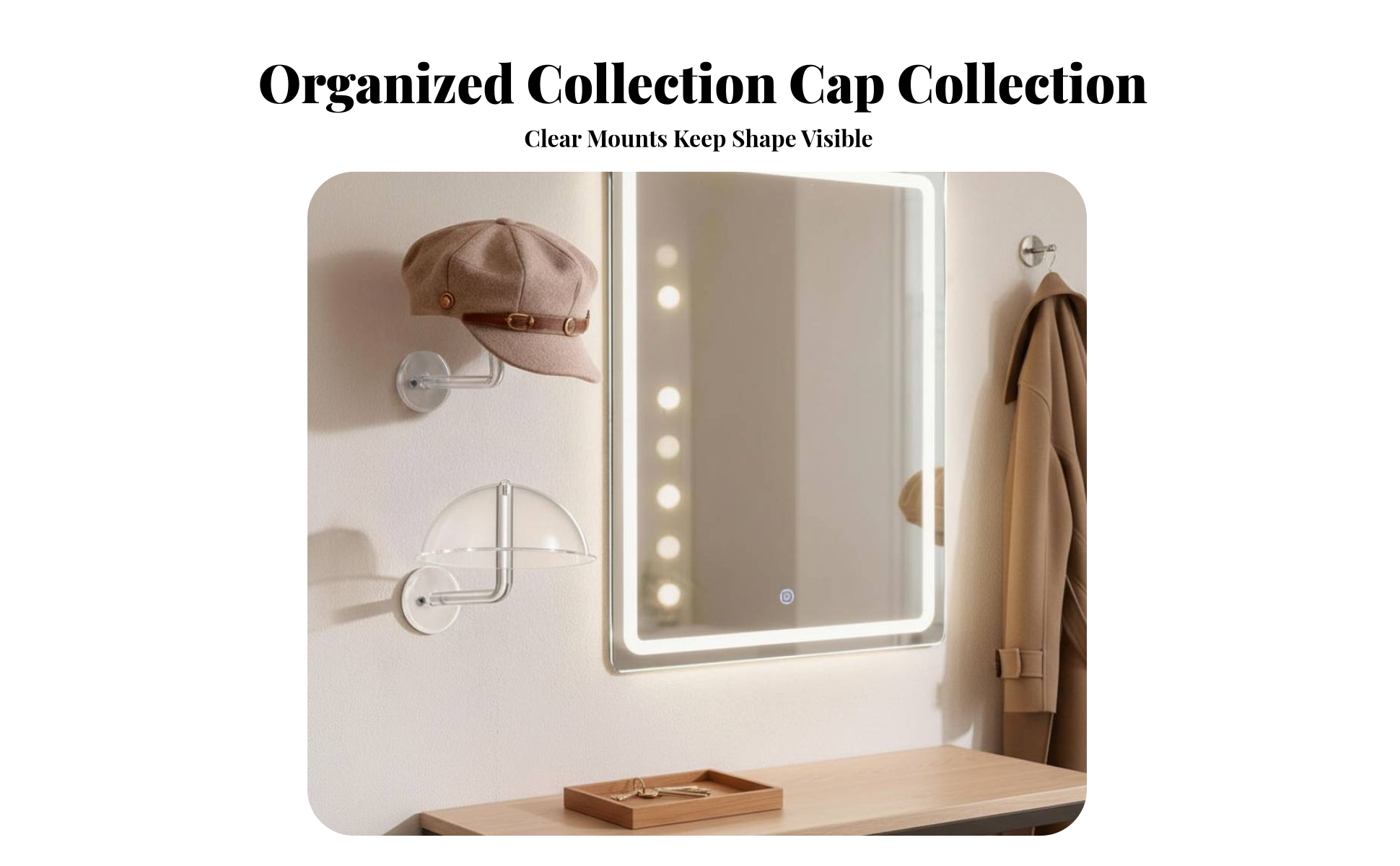 Wall Display Transparent-wallMounted Cap Holder for Entryway, Bedroom