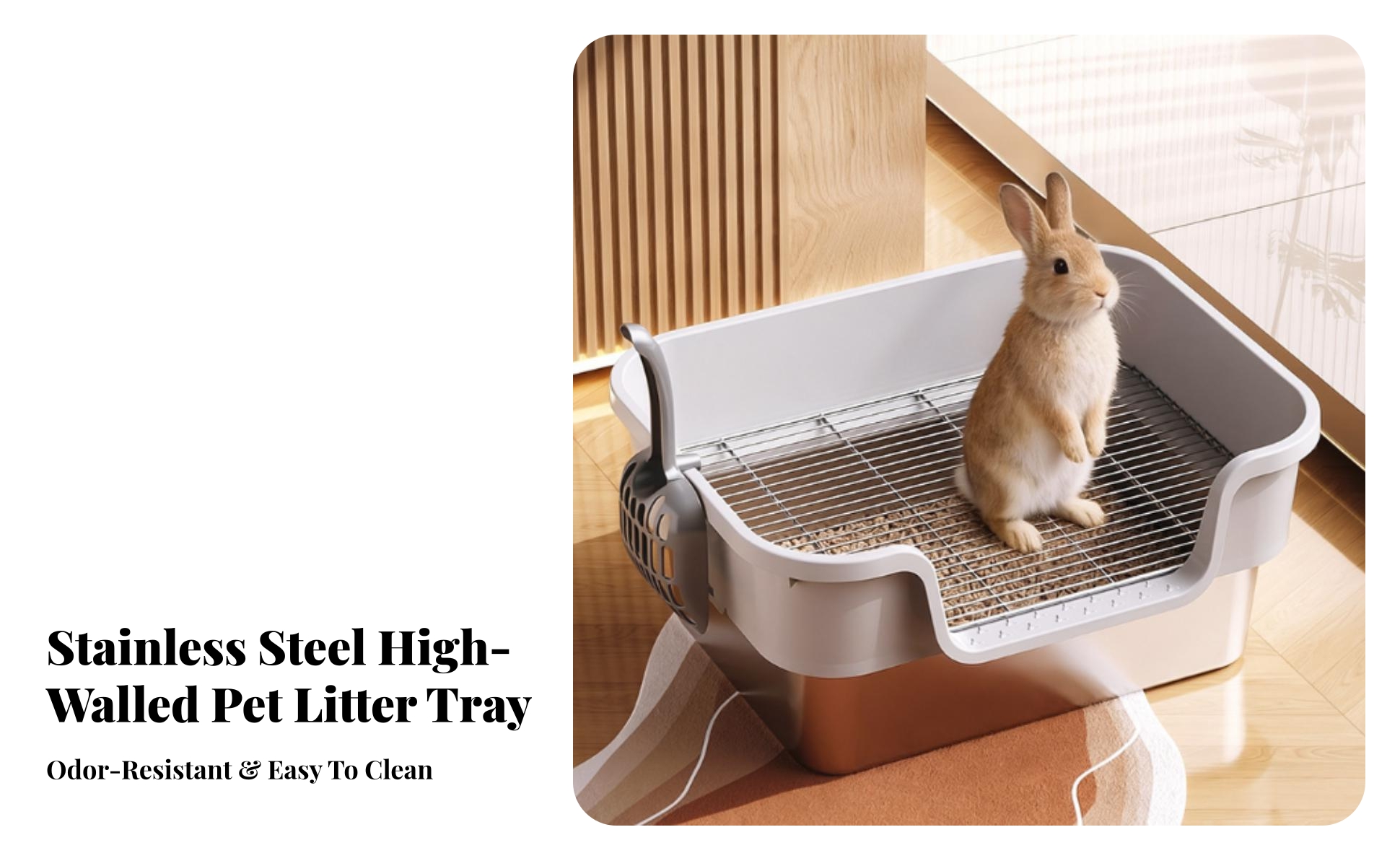 Rabbit Litter Box with Stainless Steel Tray Anti-Splash for Playpens, Rabbits