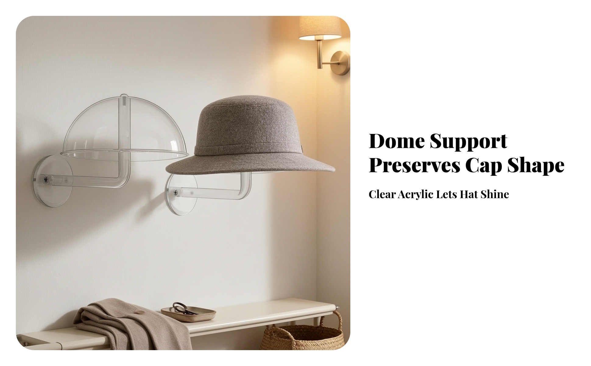 Wall Display Transparent-wallMounted Cap Holder for Entryway, Bedroom