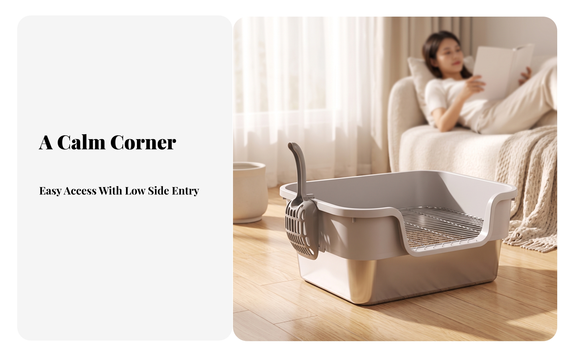 Rabbit Litter Box with Stainless Steel Tray Anti-Splash for Playpens, Rabbits