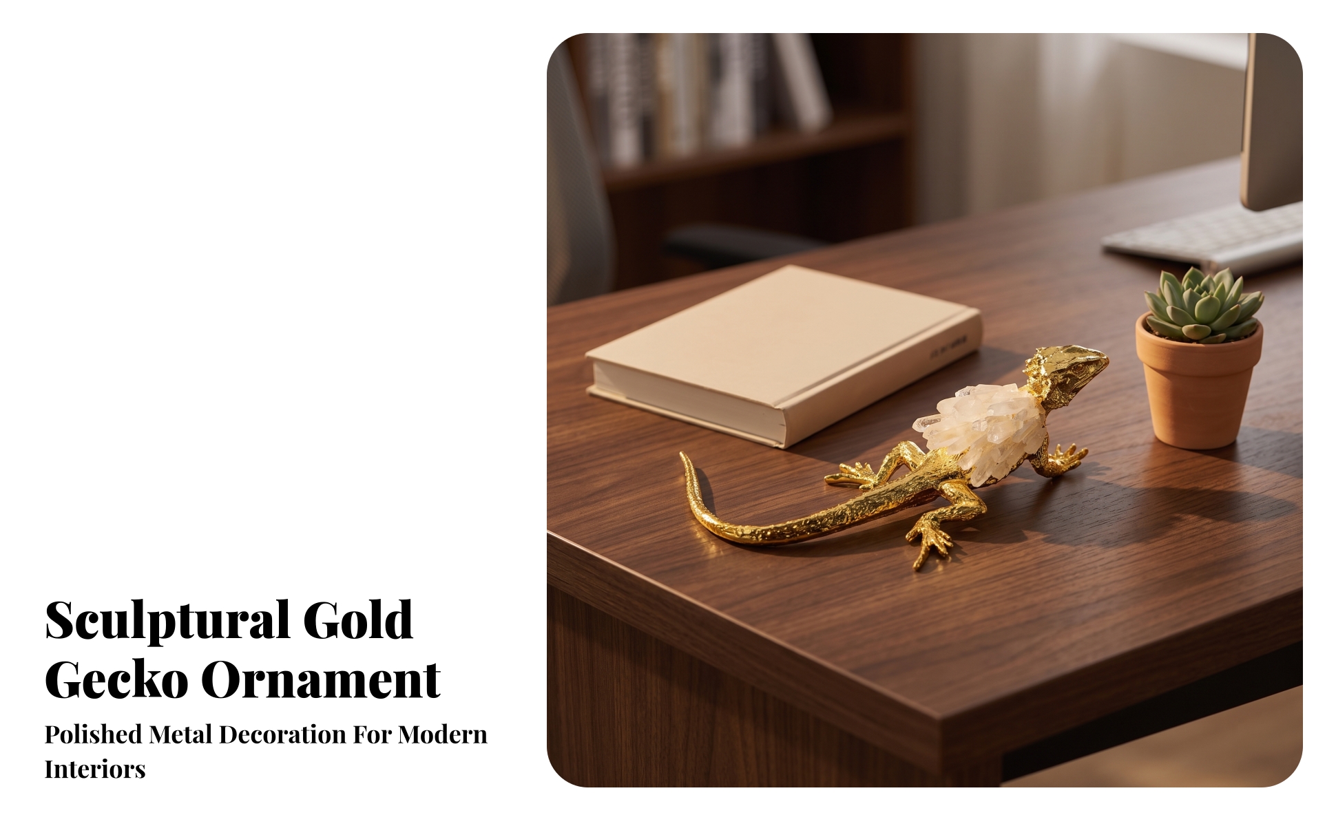 Lizard Figurine Gold-Toned Lizard Statue Metallic for Living Room, Office