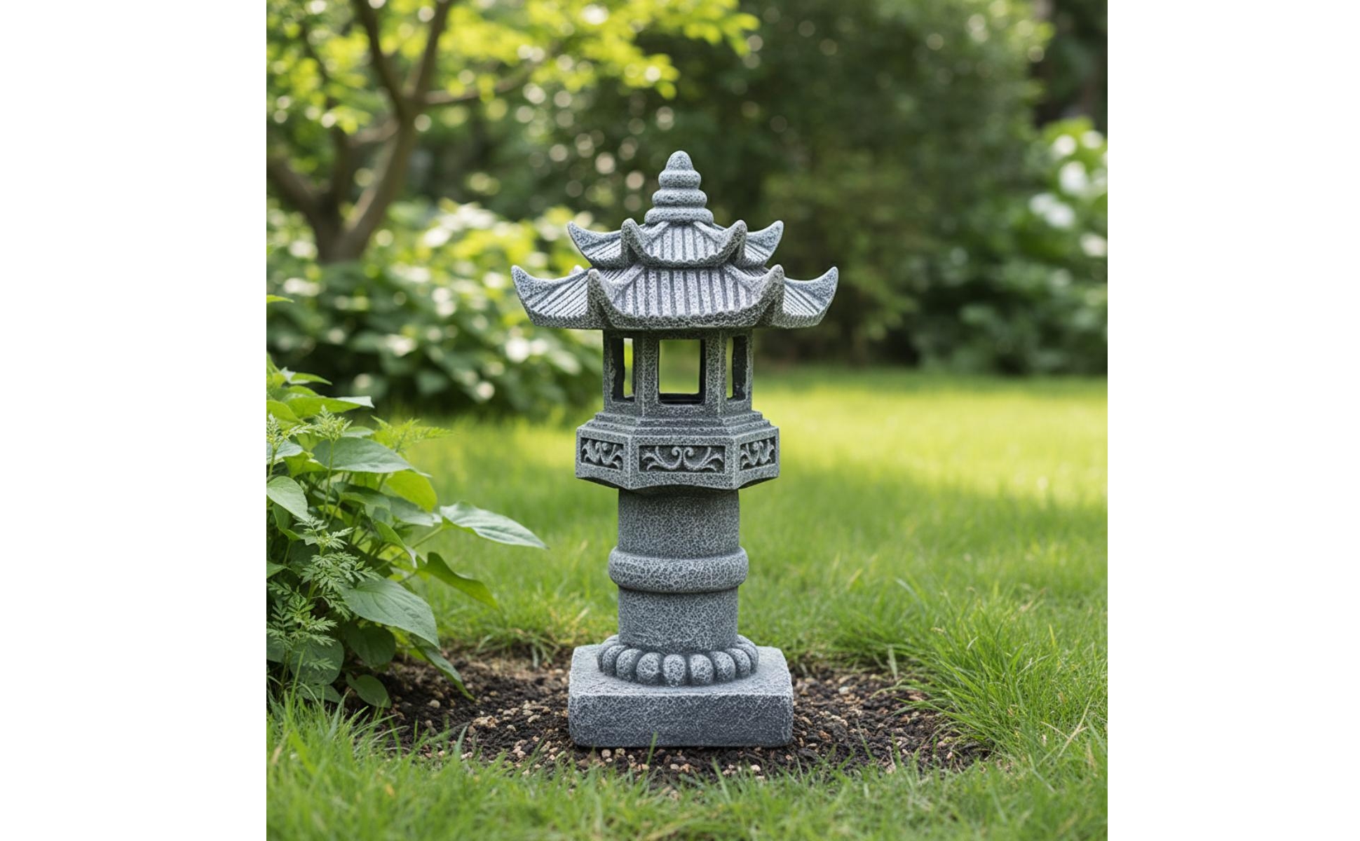 Pagode mit Solarlicht Solarbetrieben Steinlaterne in Steinoptik für Garten, Hof