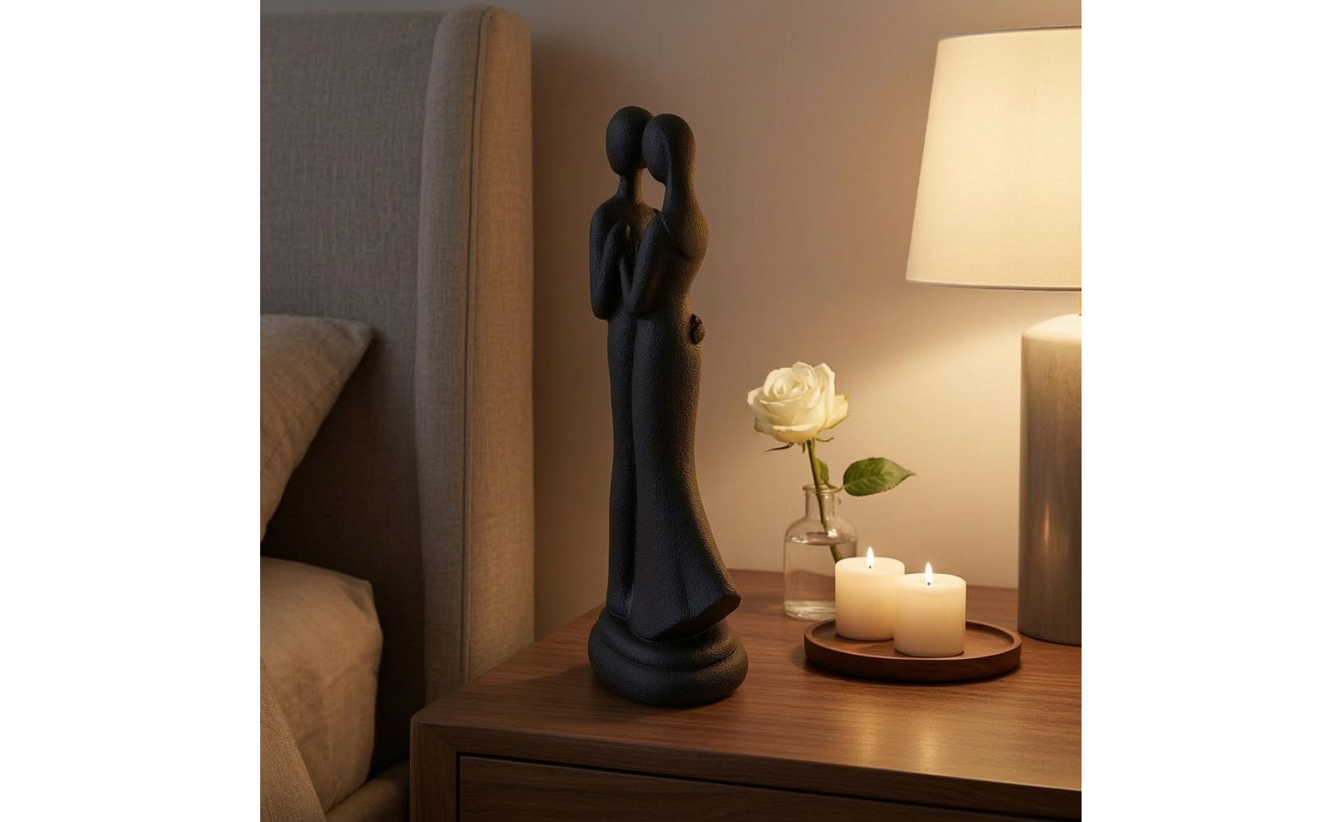 Embracing Couple Statue Matte Black Couple Statue Textured for Bedroom, Couples