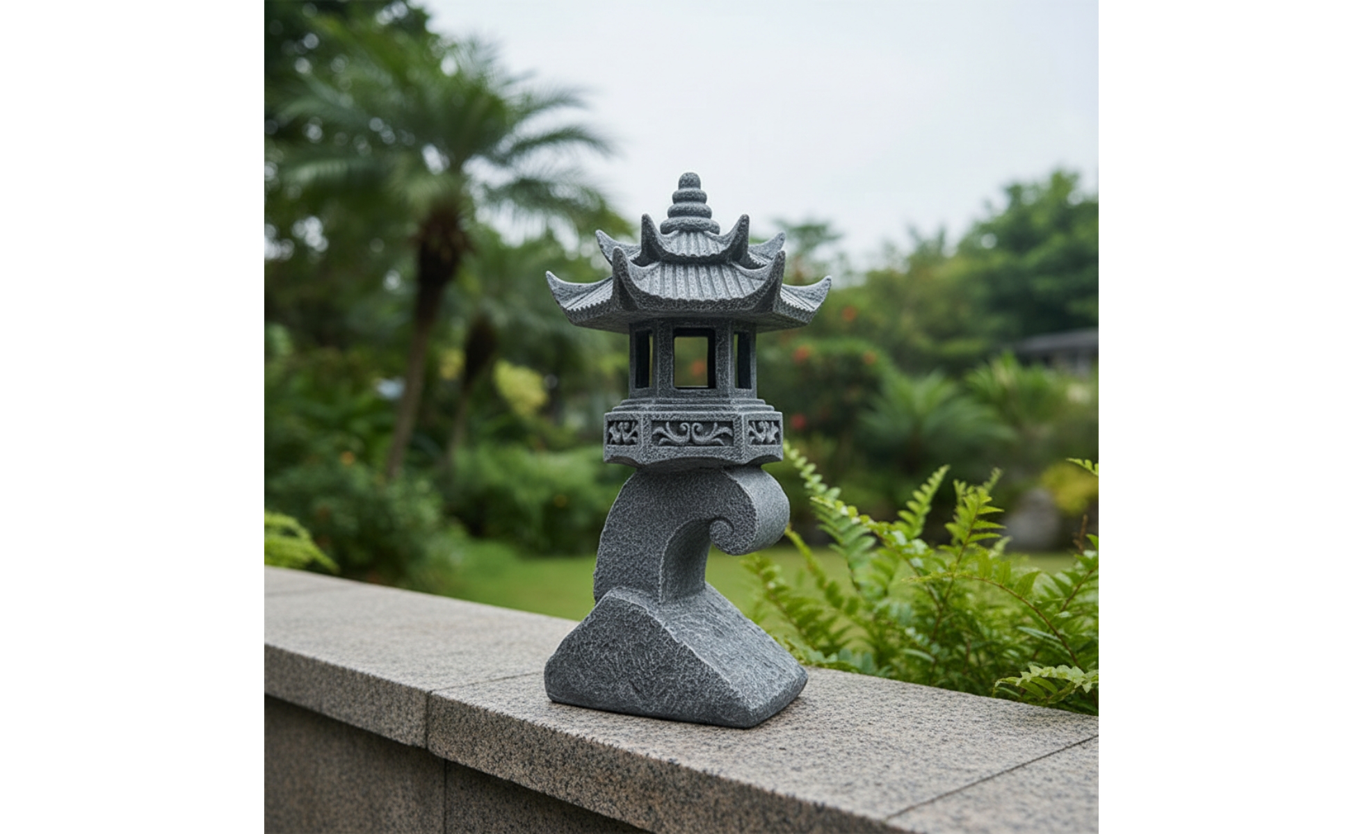 Pagode mit Solarlicht Solarbetrieben Steinlaterne in Steinoptik für Garten, Hof