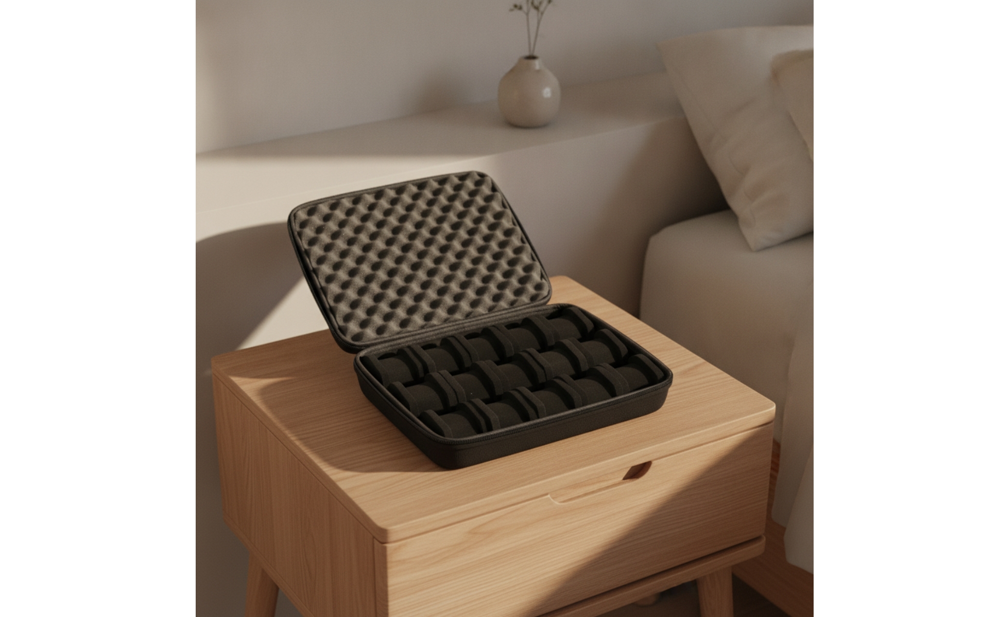 15-Slot Watch Organizer Rigid Container Watch Storage Container Zippered