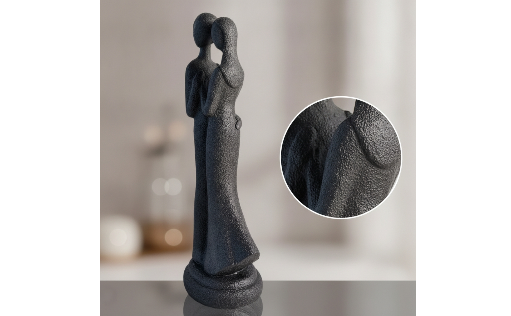 Embracing Couple Statue Matte Black Couple Statue Textured for Bedroom, Couples