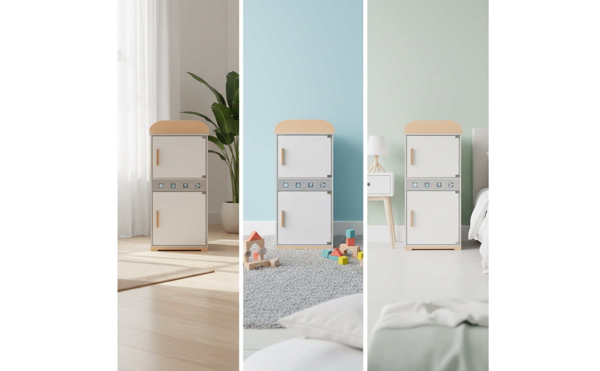 Wooden Toy Refrigerator Durable Wooden Toy Fridge Freestanding for Bedroom, Kids