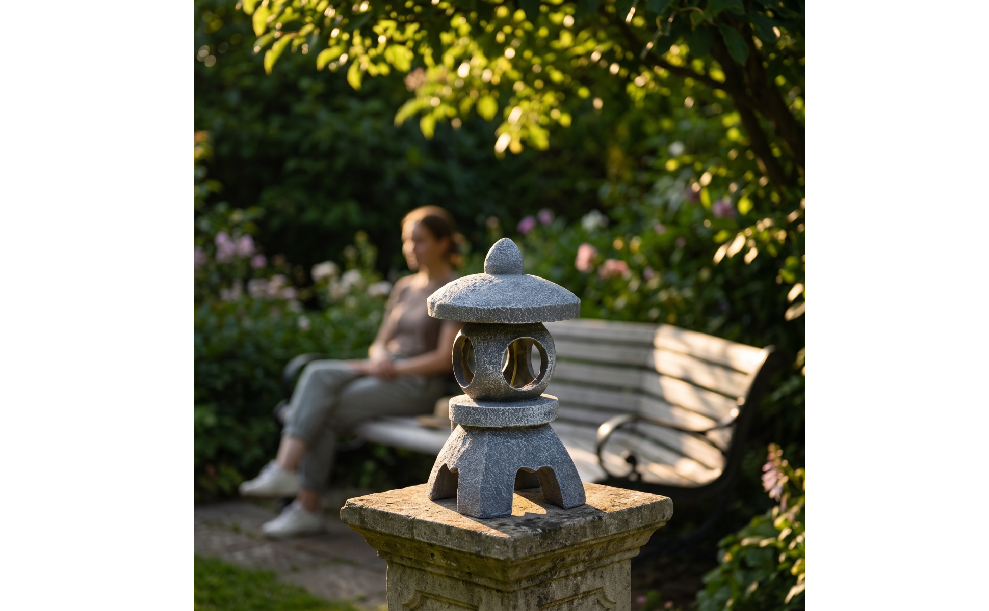 Pagode mit Solarlicht Solarbetrieben Steinlaterne in Steinoptik für Garten, Hof