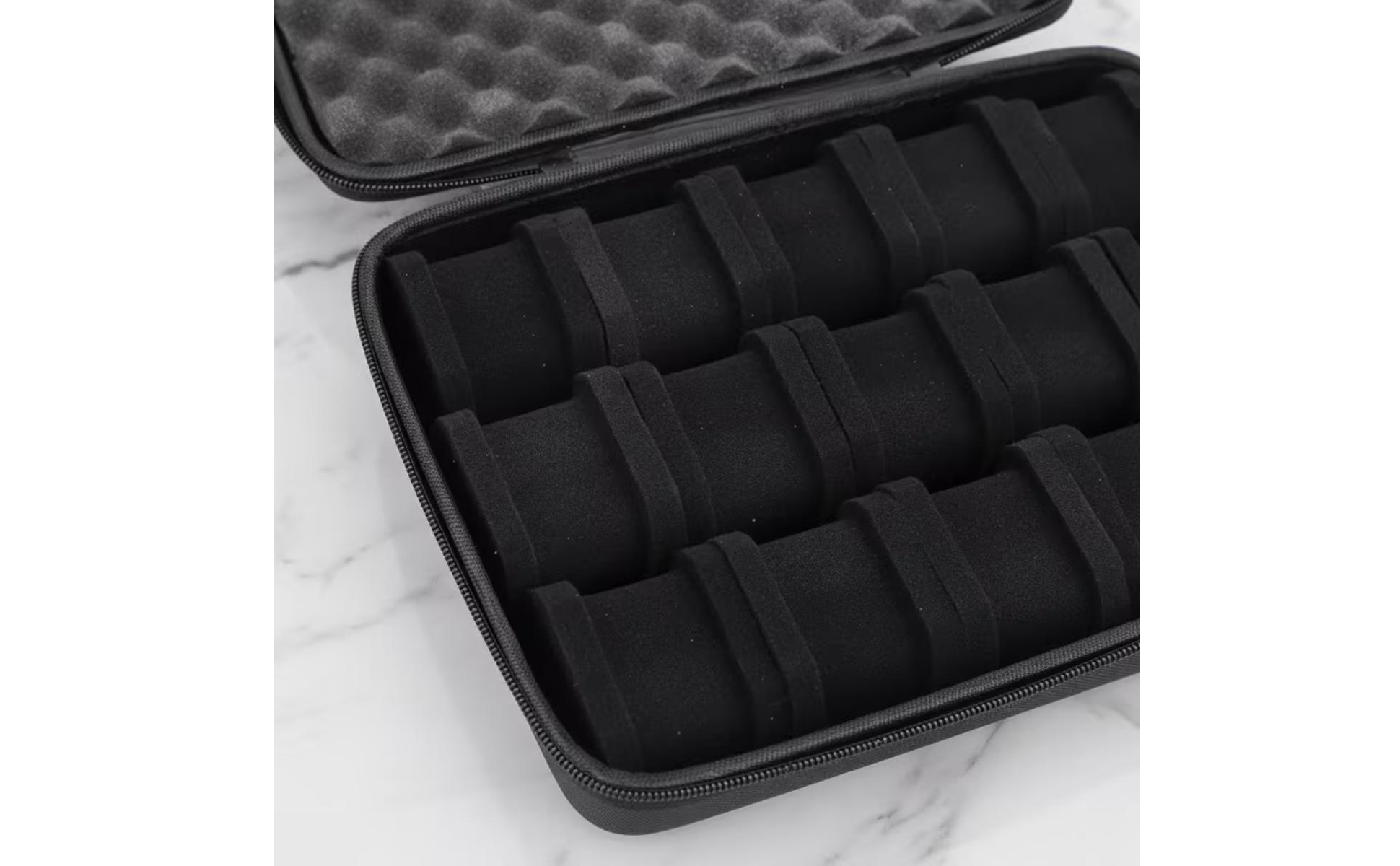 15-Slot Watch Organizer Rigid Container Watch Storage Container Zippered