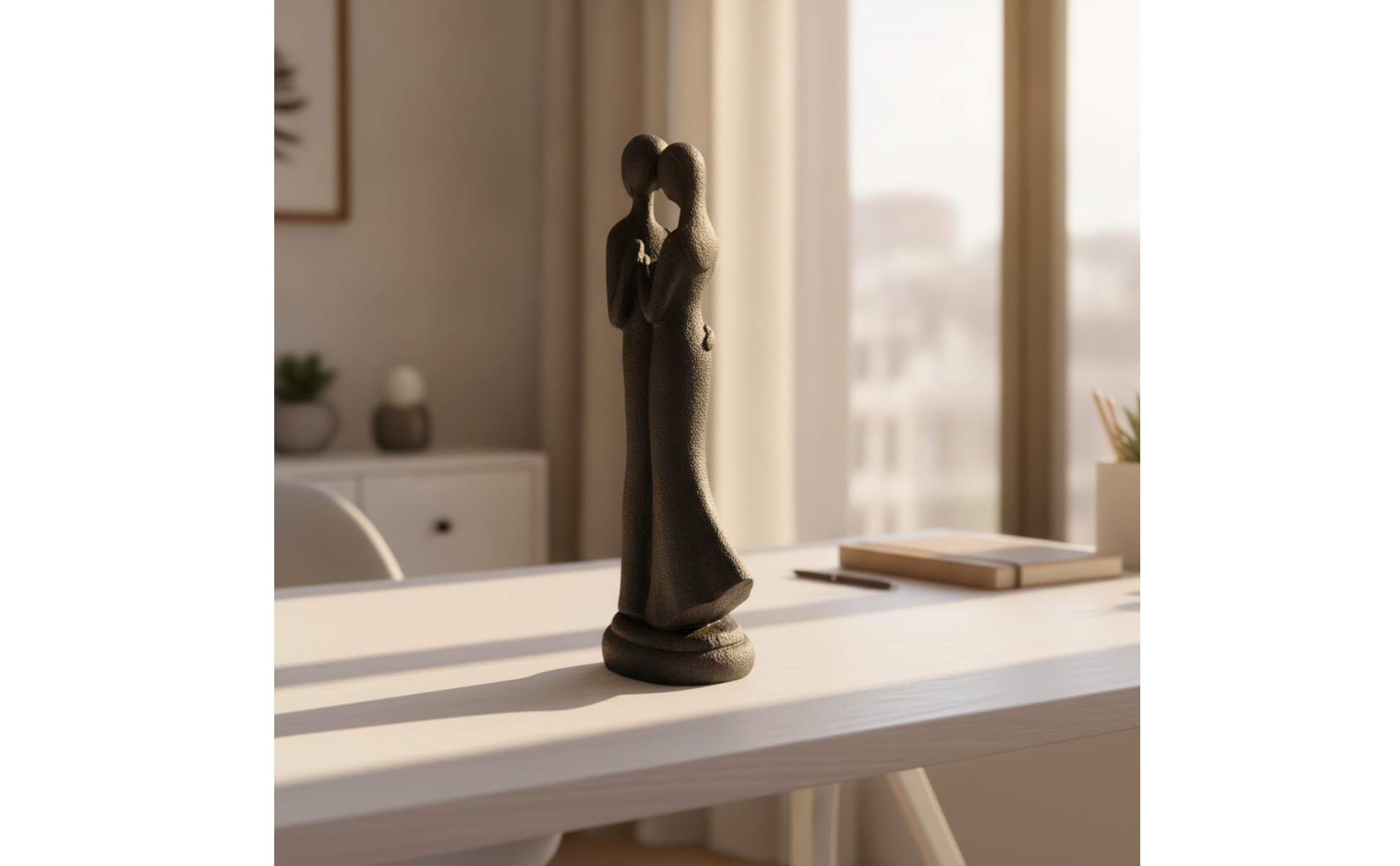 Embracing Couple Statue Matte Black Couple Statue Textured for Bedroom, Couples