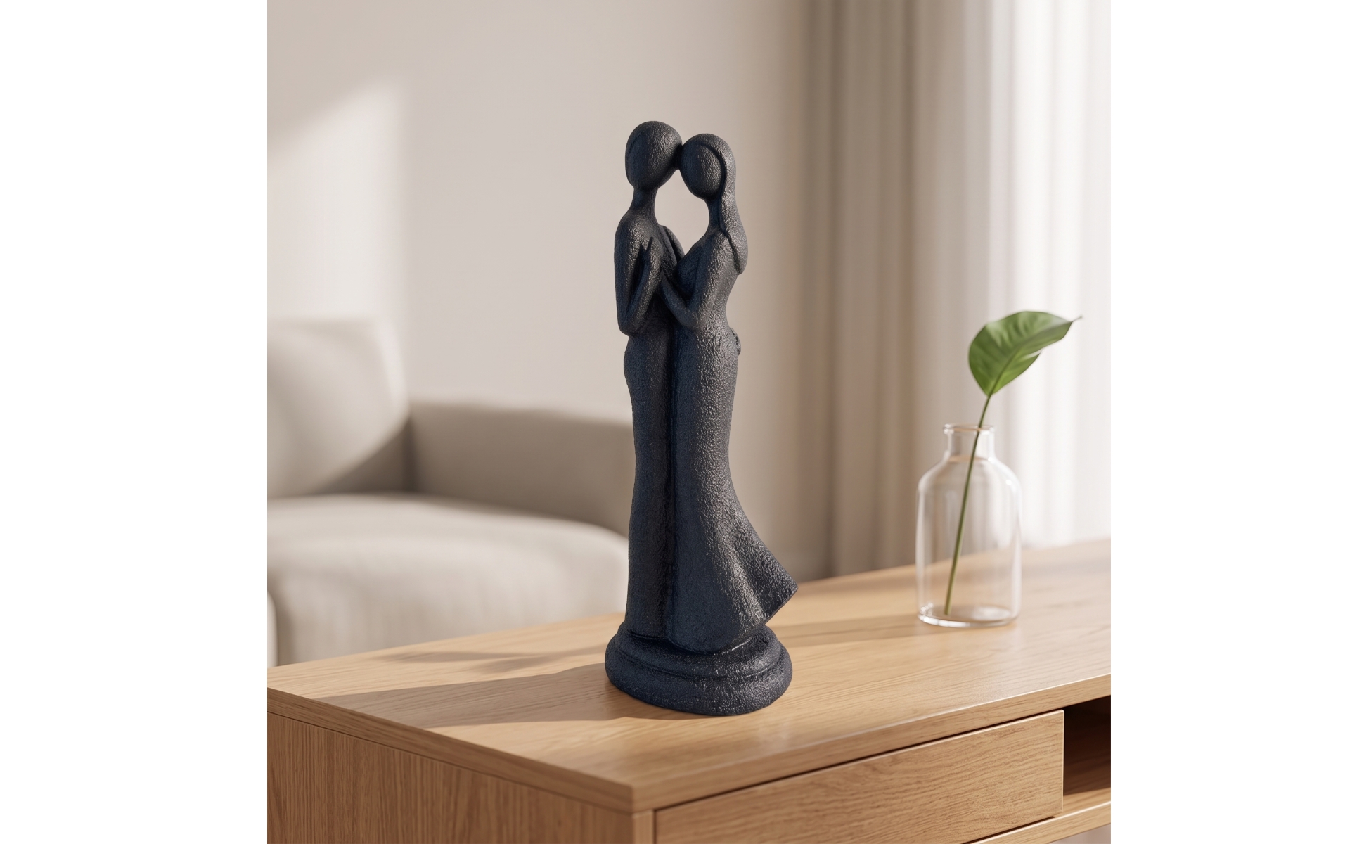Embracing Couple Statue Matte Black Couple Statue Textured for Bedroom, Couples