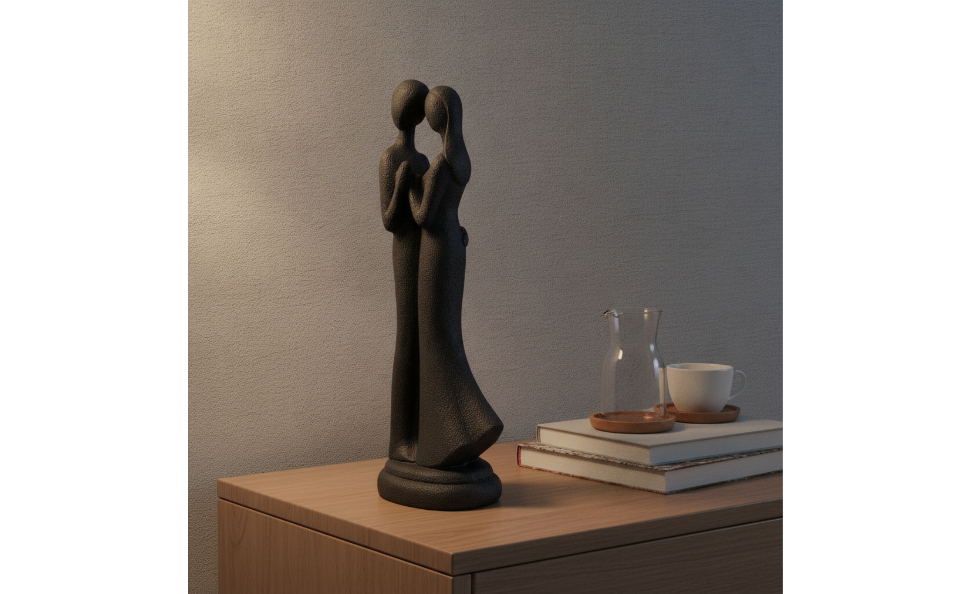 Embracing Couple Statue Matte Black Couple Statue Textured for Bedroom, Couples