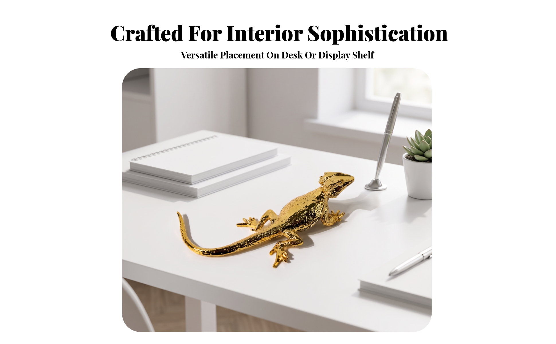 Lizard Figurine Gold-Toned Lizard Statue Metallic for Living Room, Office
