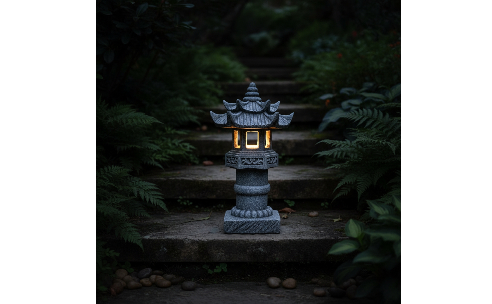 Pagode mit Solarlicht Solarbetrieben Steinlaterne in Steinoptik für Garten, Hof