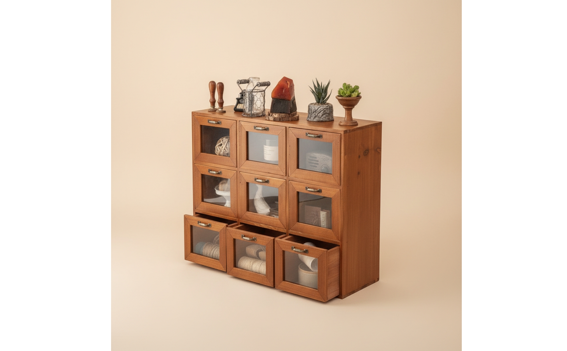 Desktop Organizer with Drawers Wooden Cabinet with Drawers Retro for Craft Room
