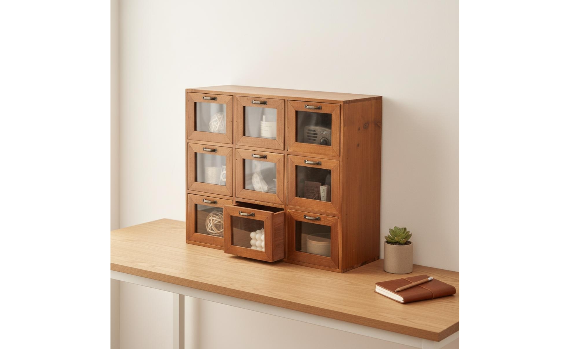 Desktop Organizer with Drawers Wooden Cabinet with Drawers Retro for Craft Room