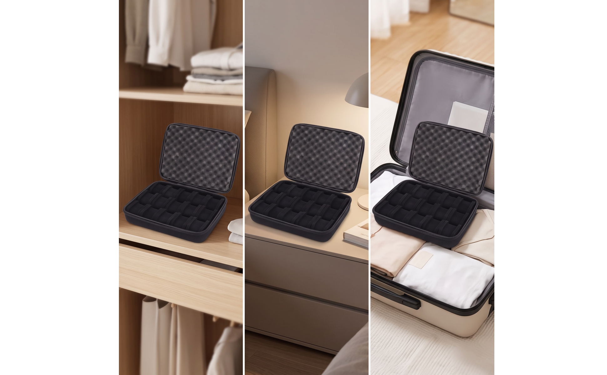15-Slot Watch Organizer Rigid Container Watch Storage Container Zippered