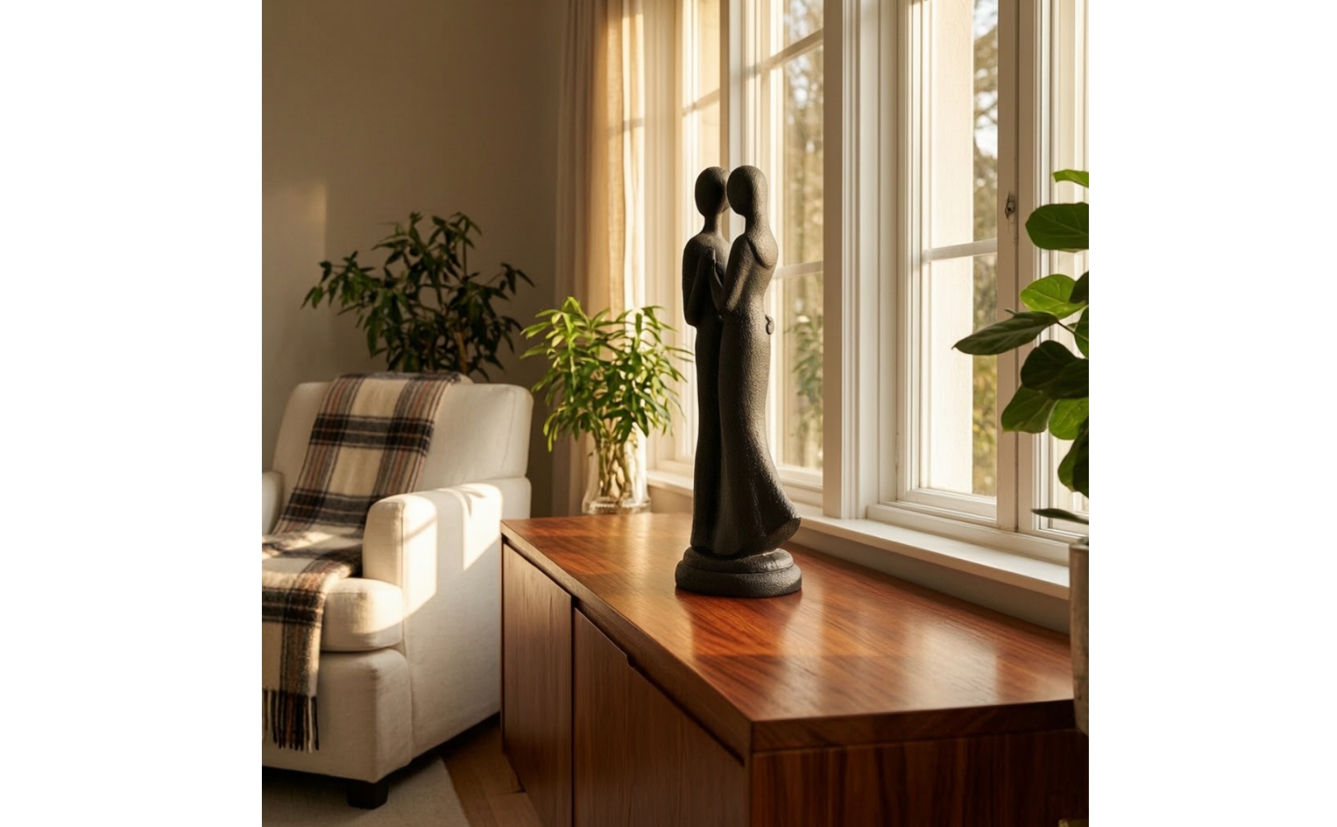 Embracing Couple Statue Matte Black Couple Statue Textured for Bedroom, Couples