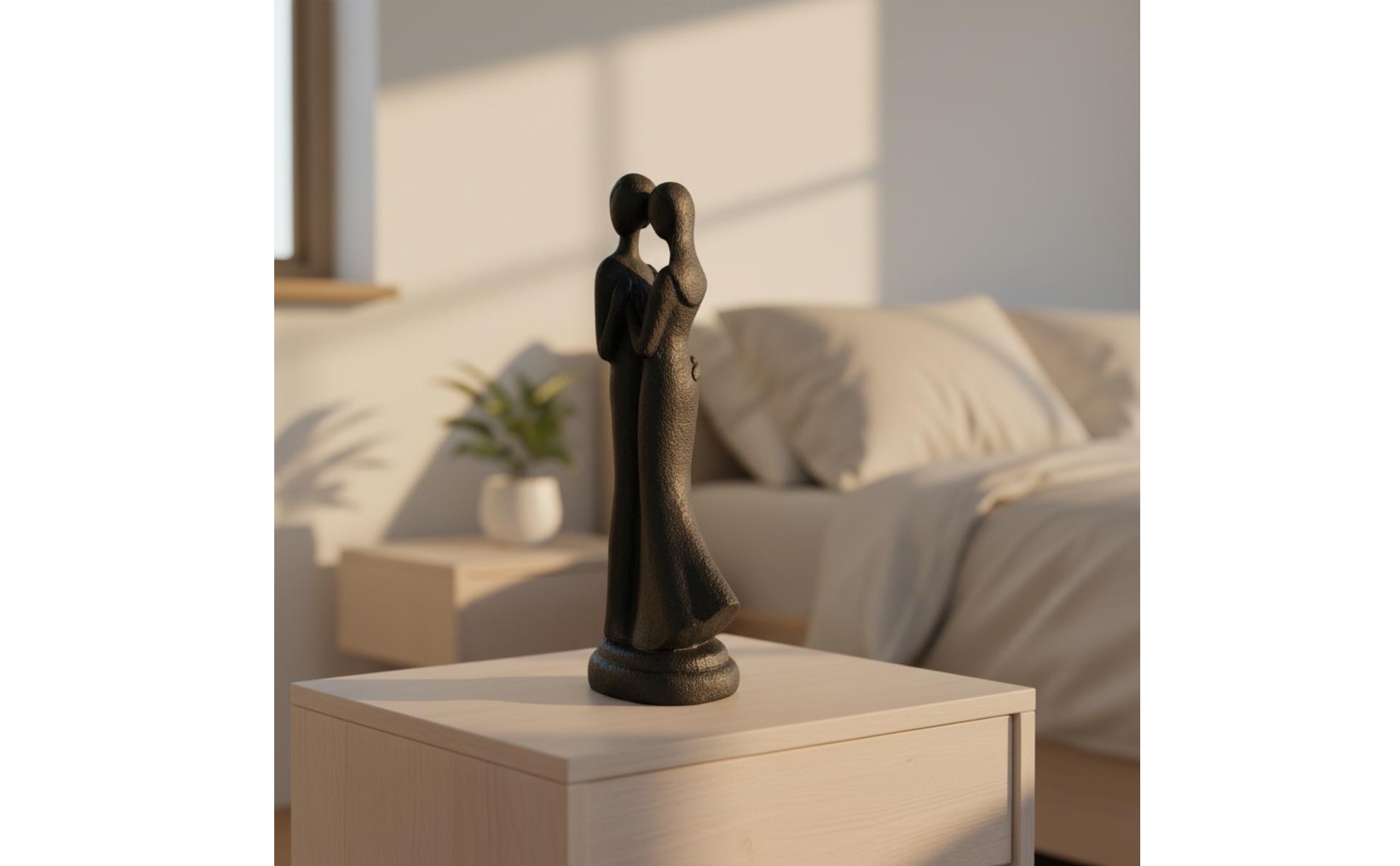 Embracing Couple Statue Matte Black Couple Statue Textured for Bedroom, Couples