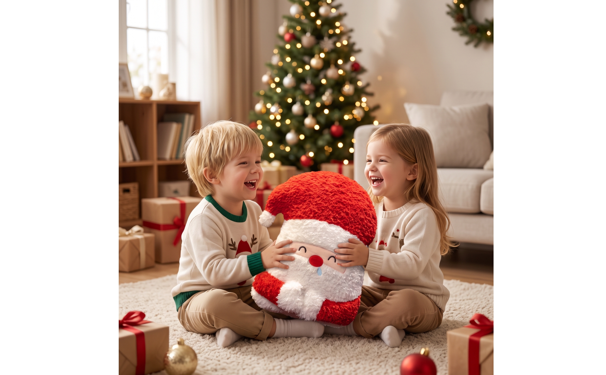 weihnachtskissen weihnachtlich plüschkissen mit stickerei dekorativ für sofa