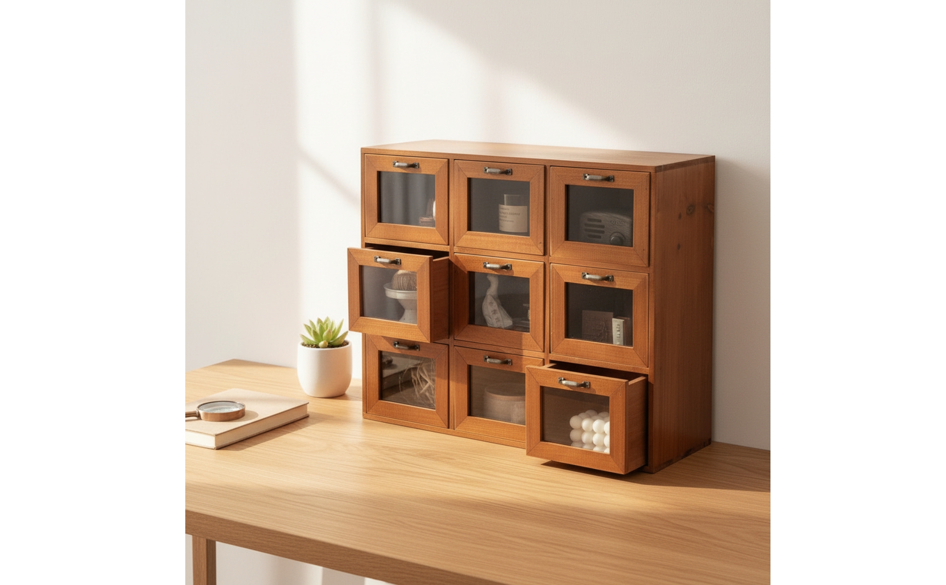 Desktop Organizer with Drawers Wooden Cabinet with Drawers Retro for Craft Room