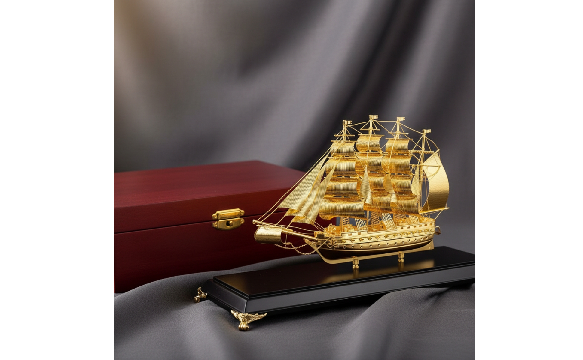 Sailboat Model Nautical Sailboat Decor Gold-Toned for Office, Bookshelf, Sailors