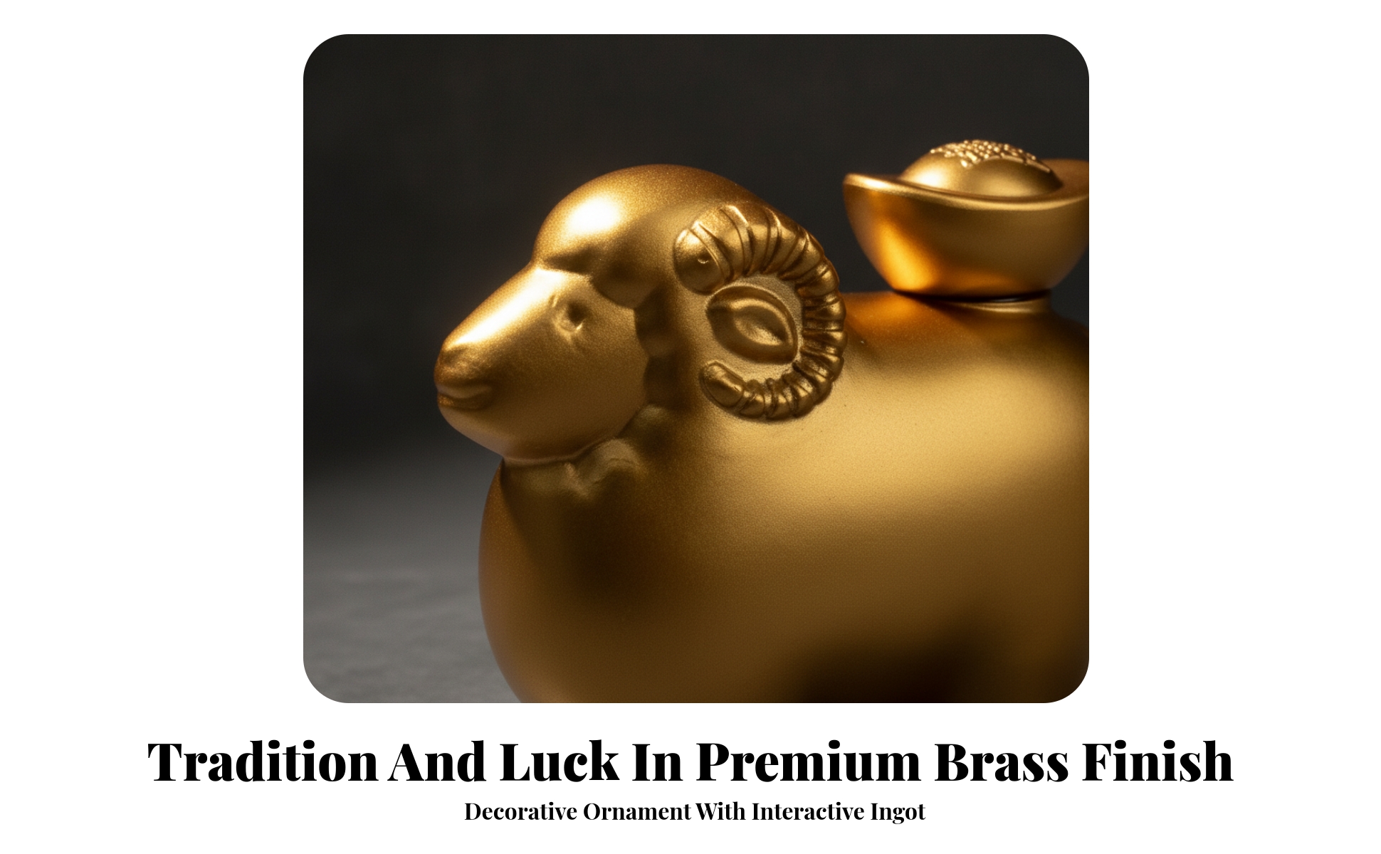 Brass Ram Figurine with Sycee Ingot Golden Metal Sheep Figurine with Ingot
