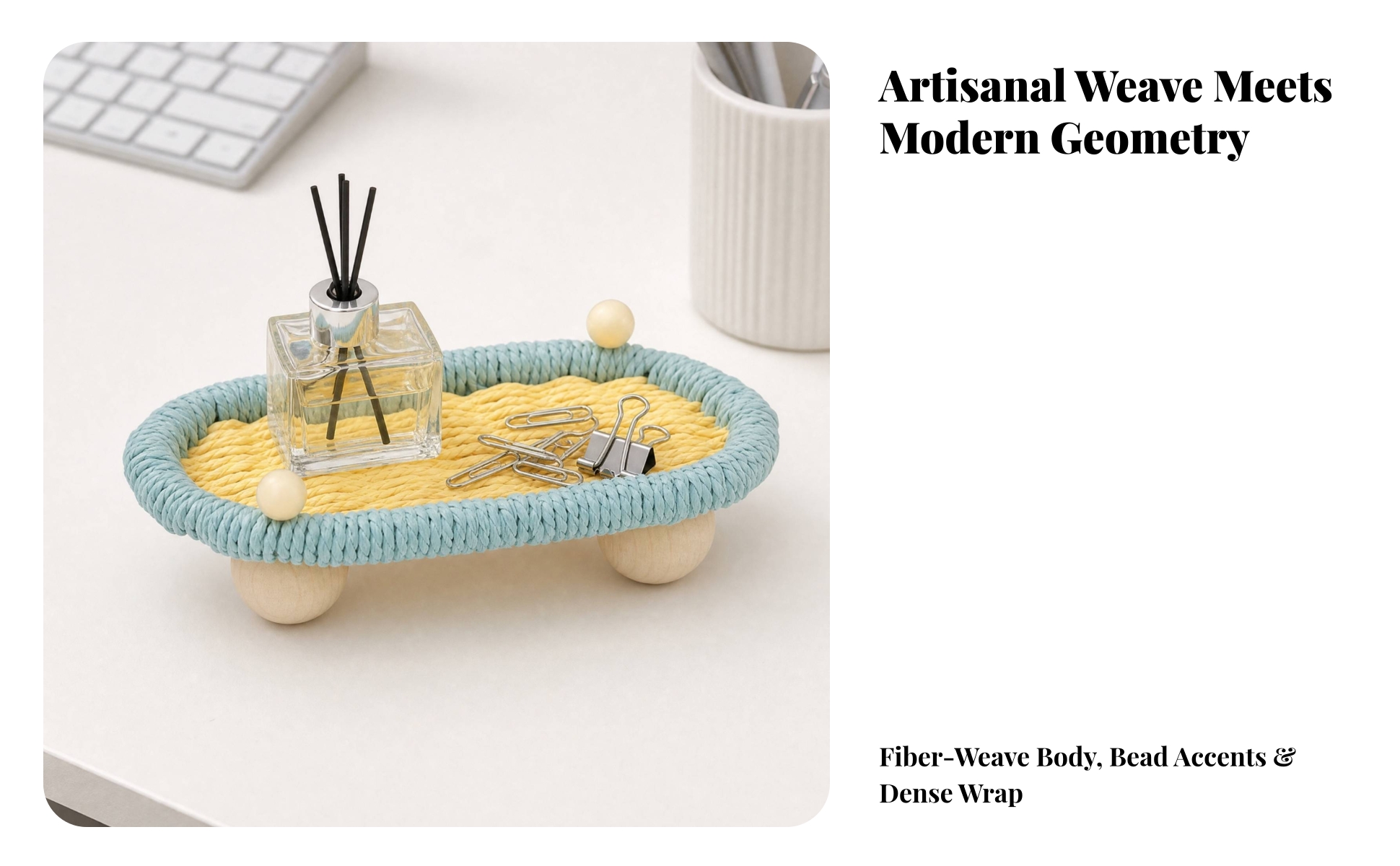 Woven Storage Tray with Wooden Legs Decorative Oval Woven Tray Shallow